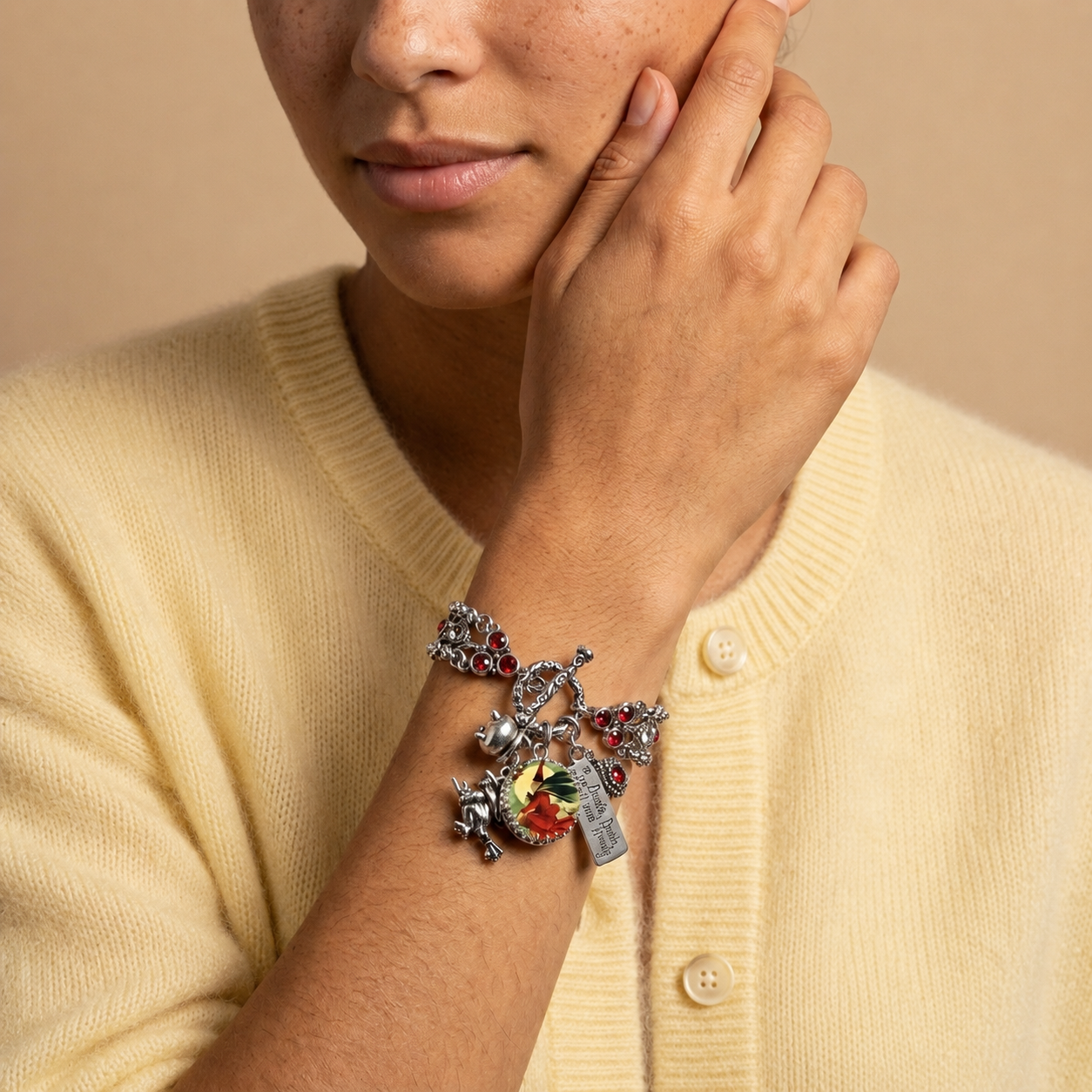 Wicked Witch Charm Bracelet – Crystal Halloween Jewelry with Witch on Broomstick