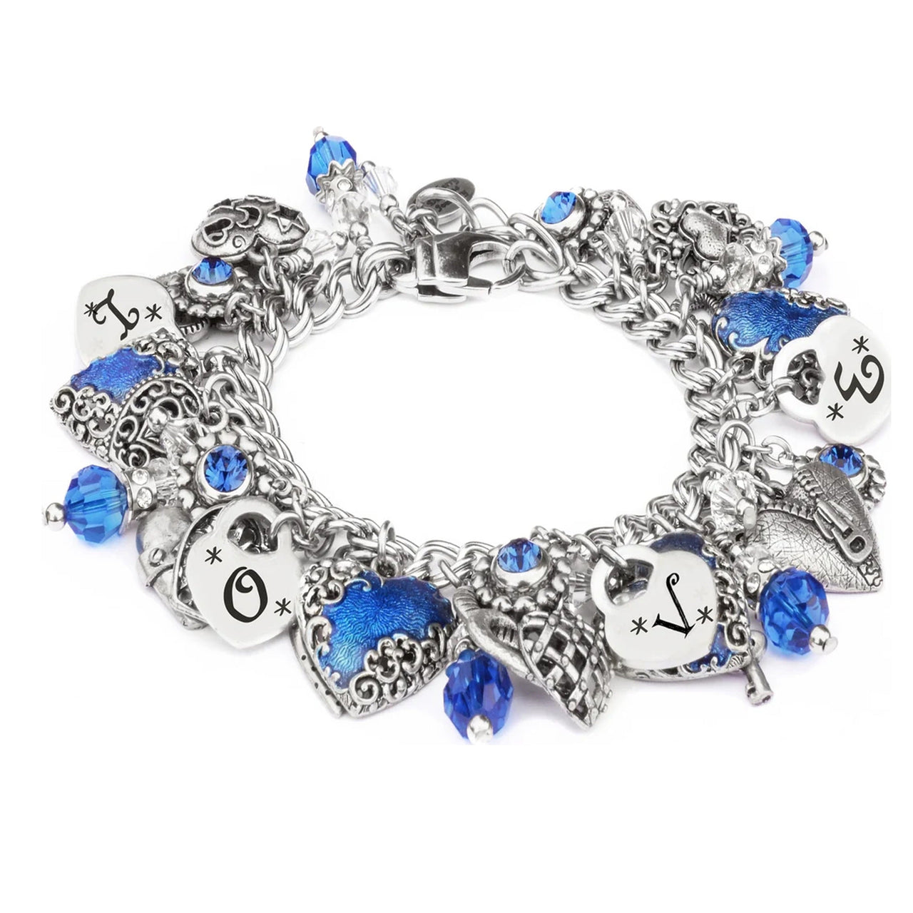 Sapphire Heart Charm Bracelet - Hand Painted