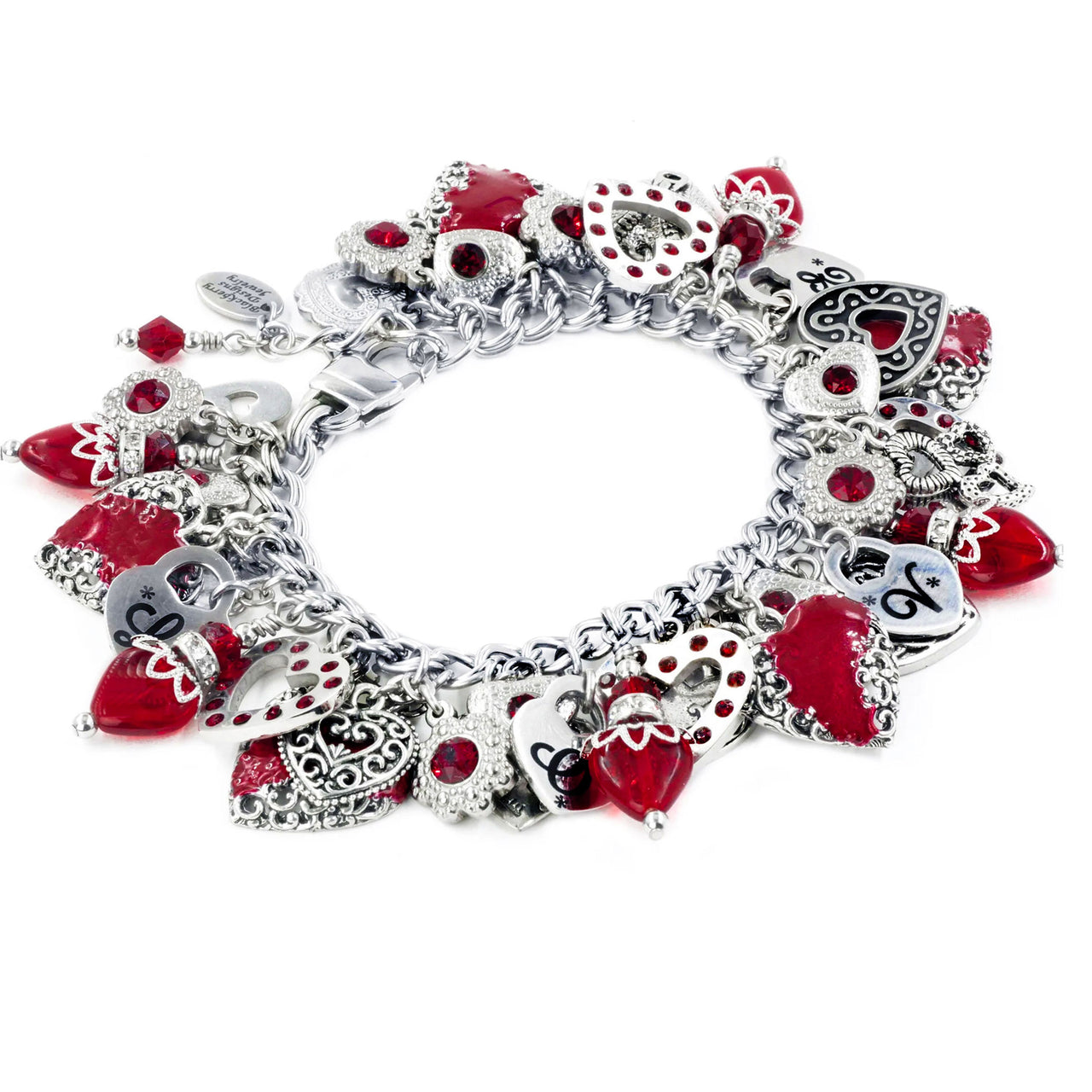 Red Vintage Heart Charm Bracelet