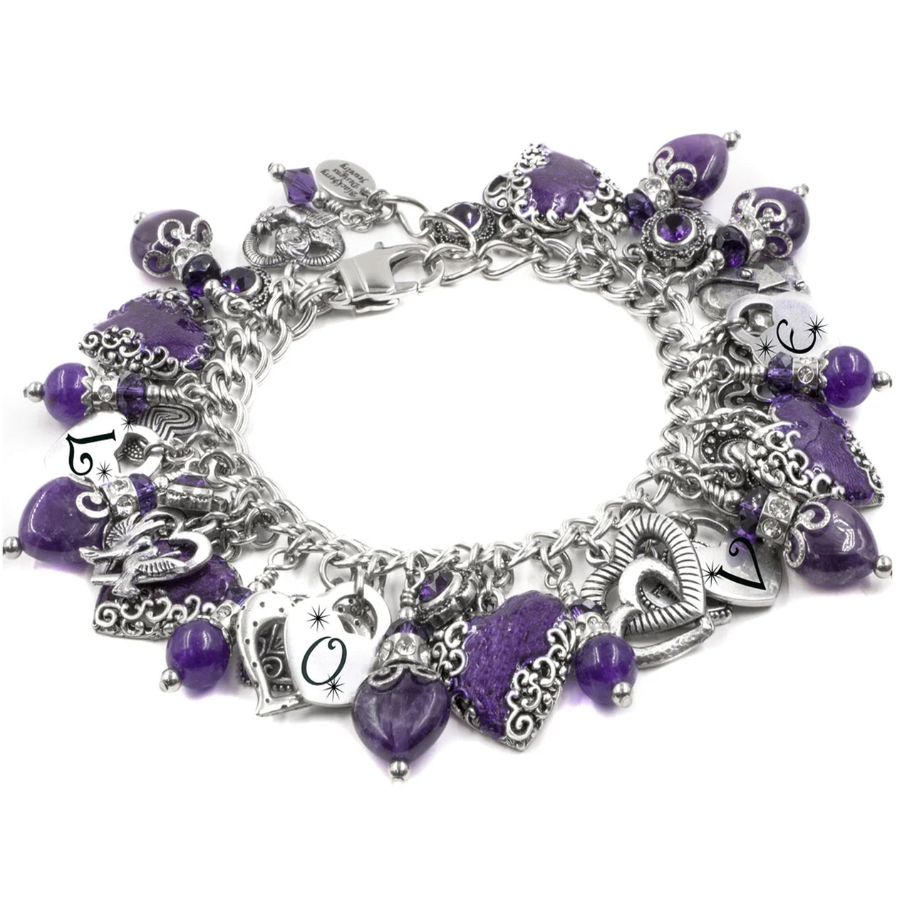 Amethyst Heart Charm Bracelet