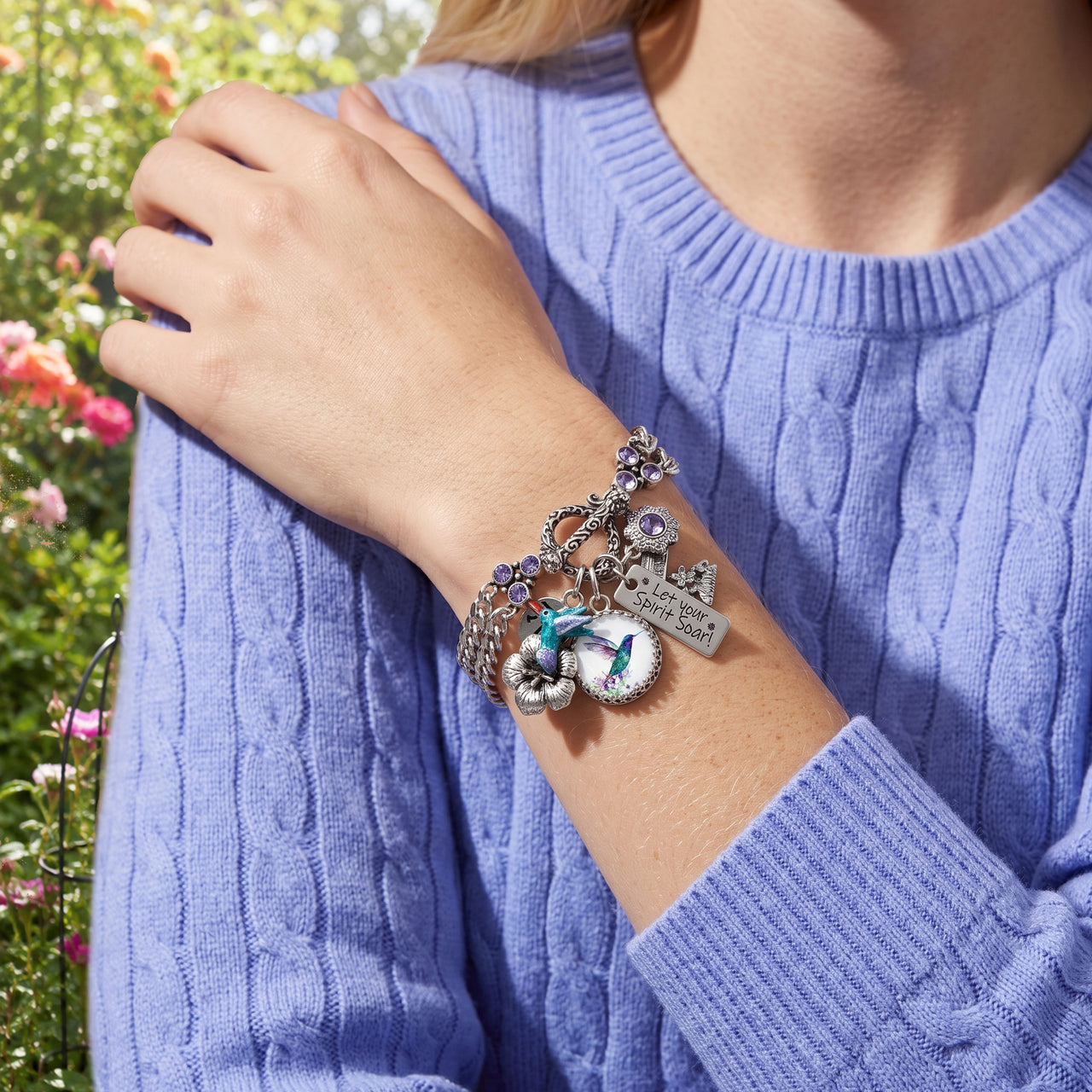 Silver Hummingbird Bracelet – Tanzanite Crystal Jewelry