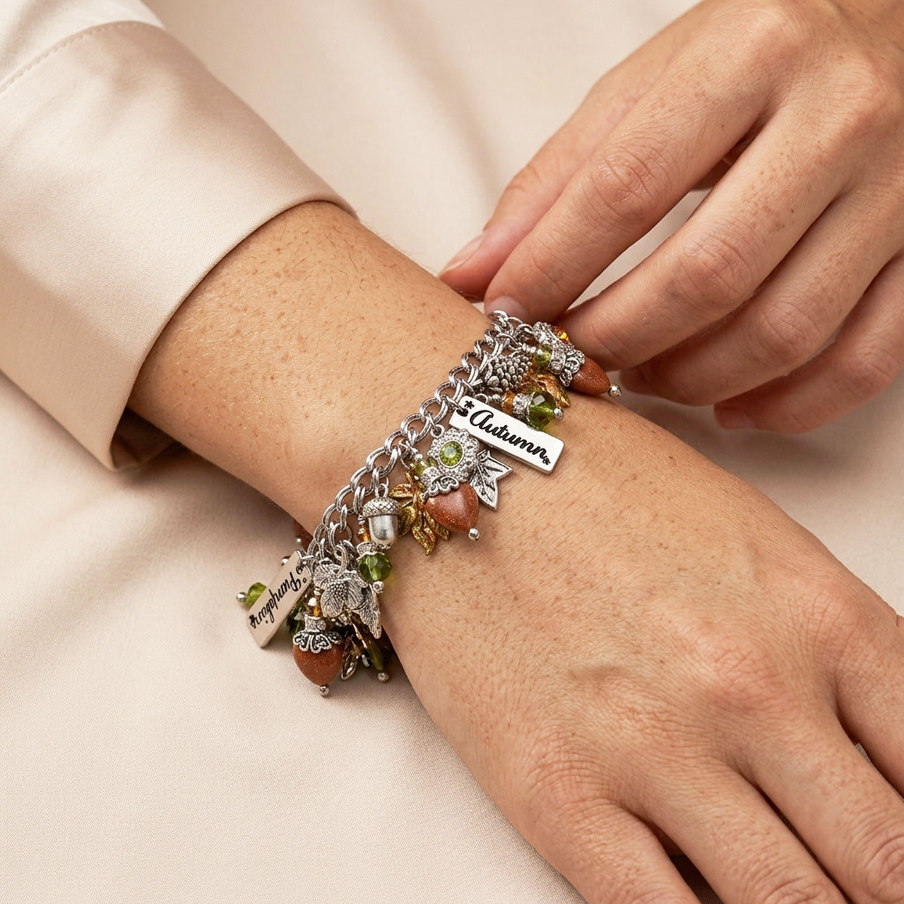 Autumn Leaf Charm Bracelet, Nature Lover Gift