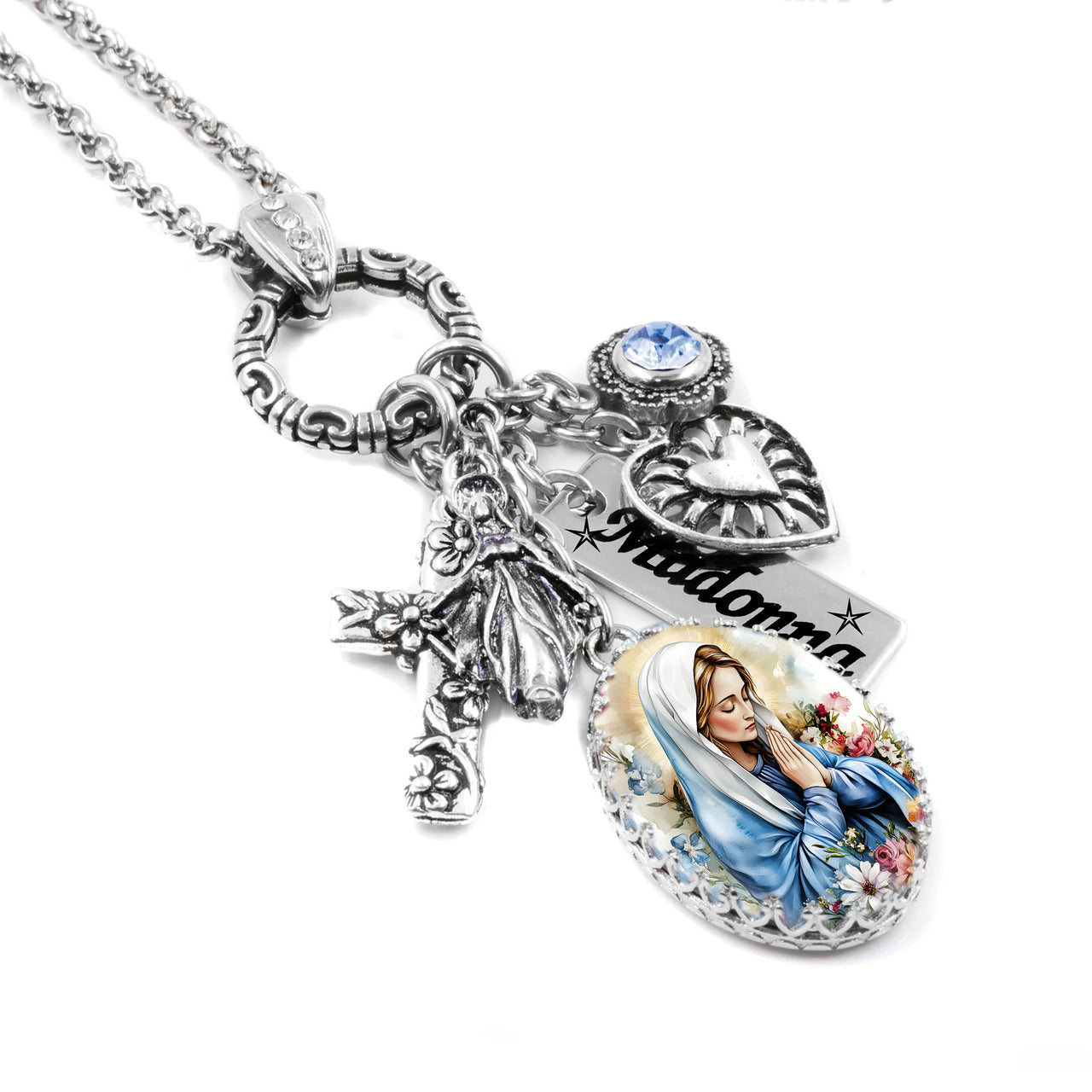 madonna necklace with sacred heart