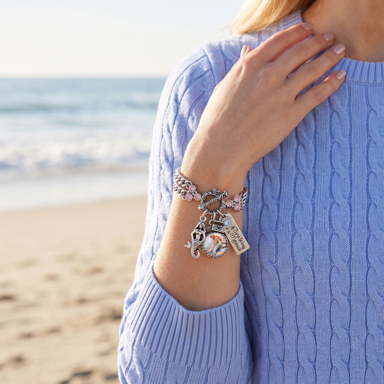Mermaid Charm Bracelet – Crystal Sparkling Vintage Mermaid Jewelry Gift