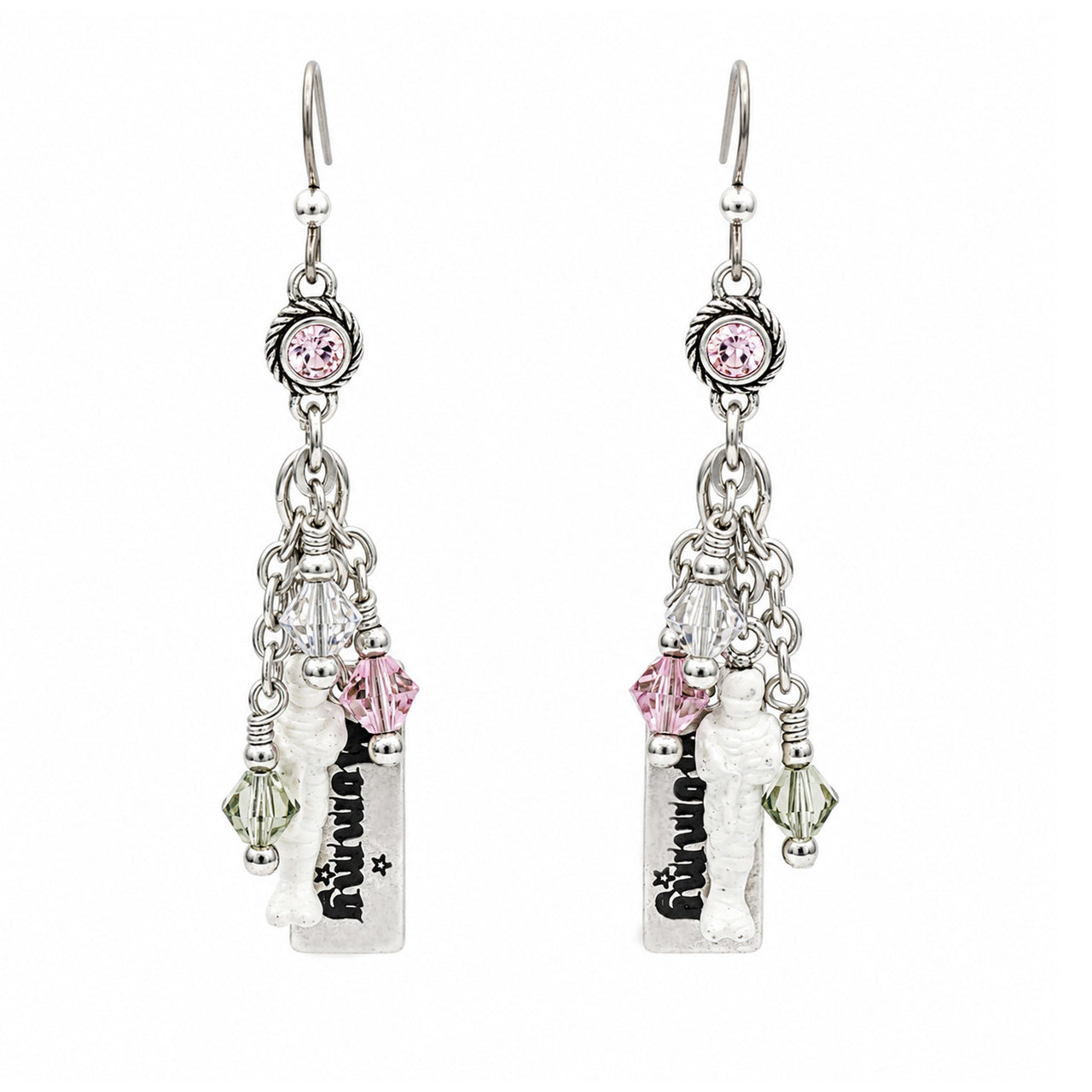 Halloween Mummy Charm Earrings – Crystal Dangle