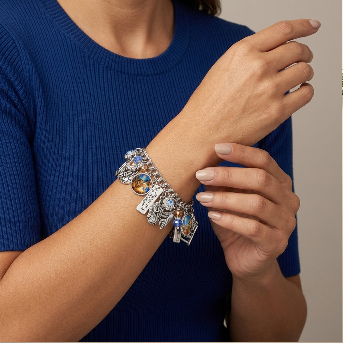 Silver Nativity Charm Bracelet – Religious Christmas Jewelry