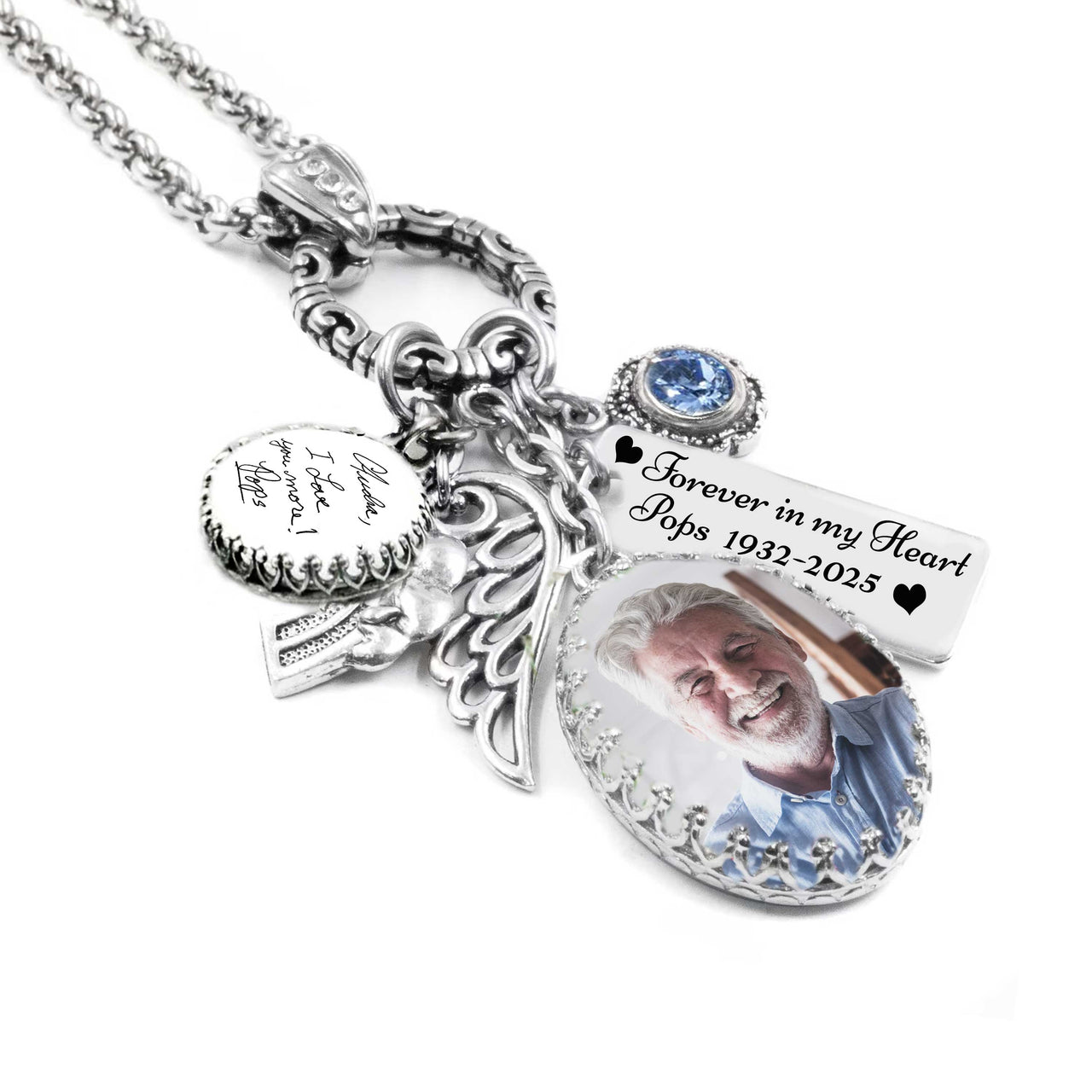Custom Photo Necklace with Handwriting, Engraving and Birthstone