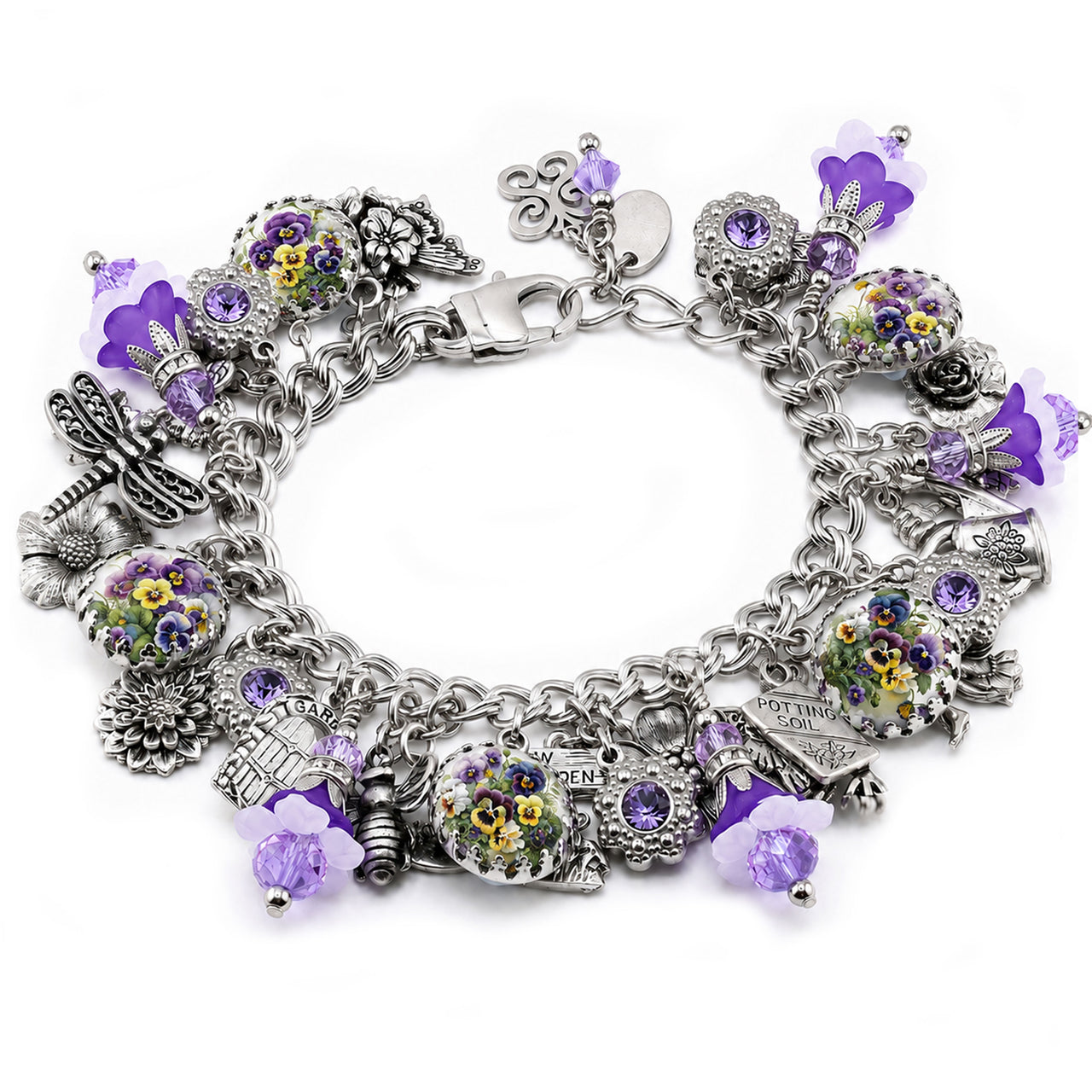 Pansy Amethyst Charm Bracelet