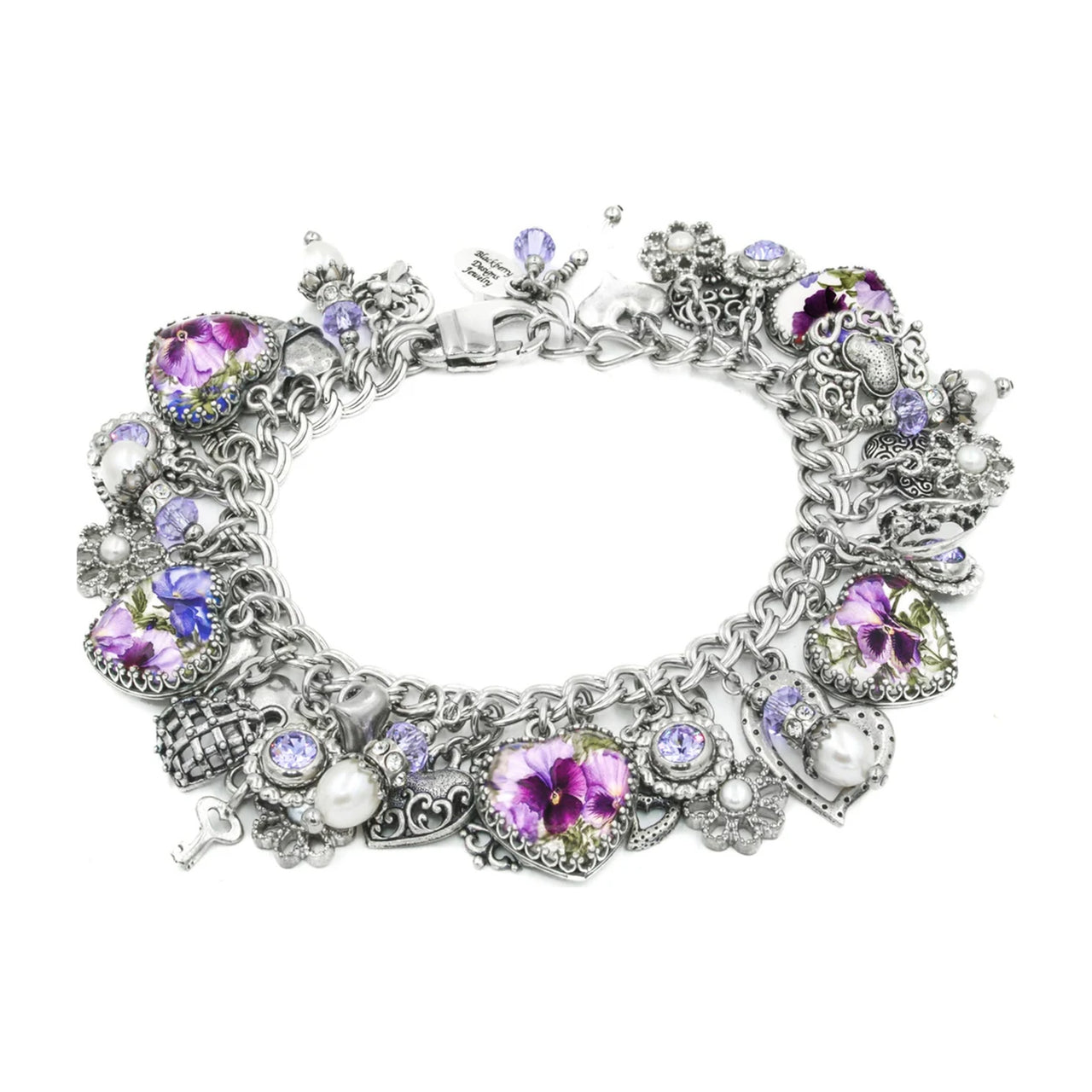 Pearl Pansy Charm Bracelet