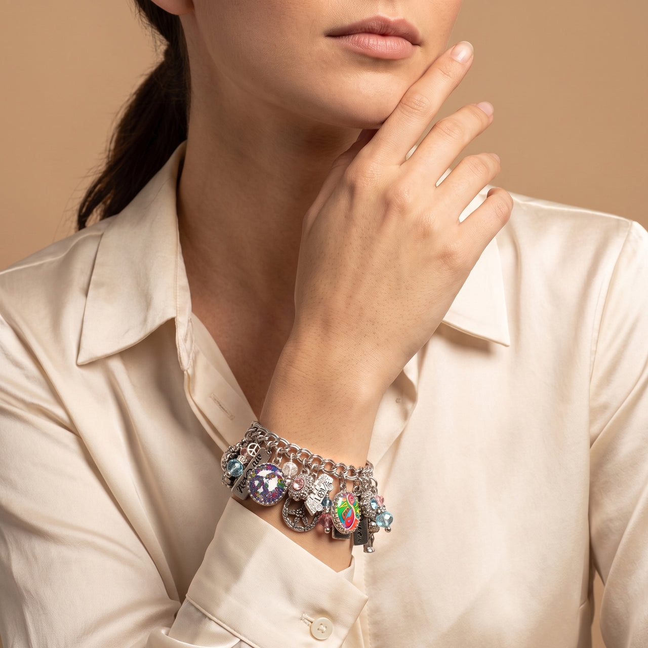 Peace Charm Bracelet – Adjustable Stainless Steel World Peace Jewelry With Colorful Charms