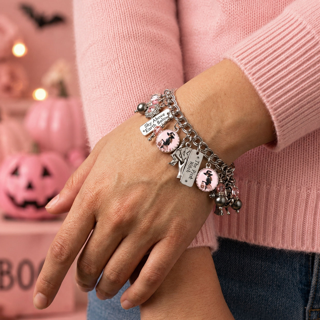 Pink Witch Charm Bracelet – Vintage Wicca Jewelry