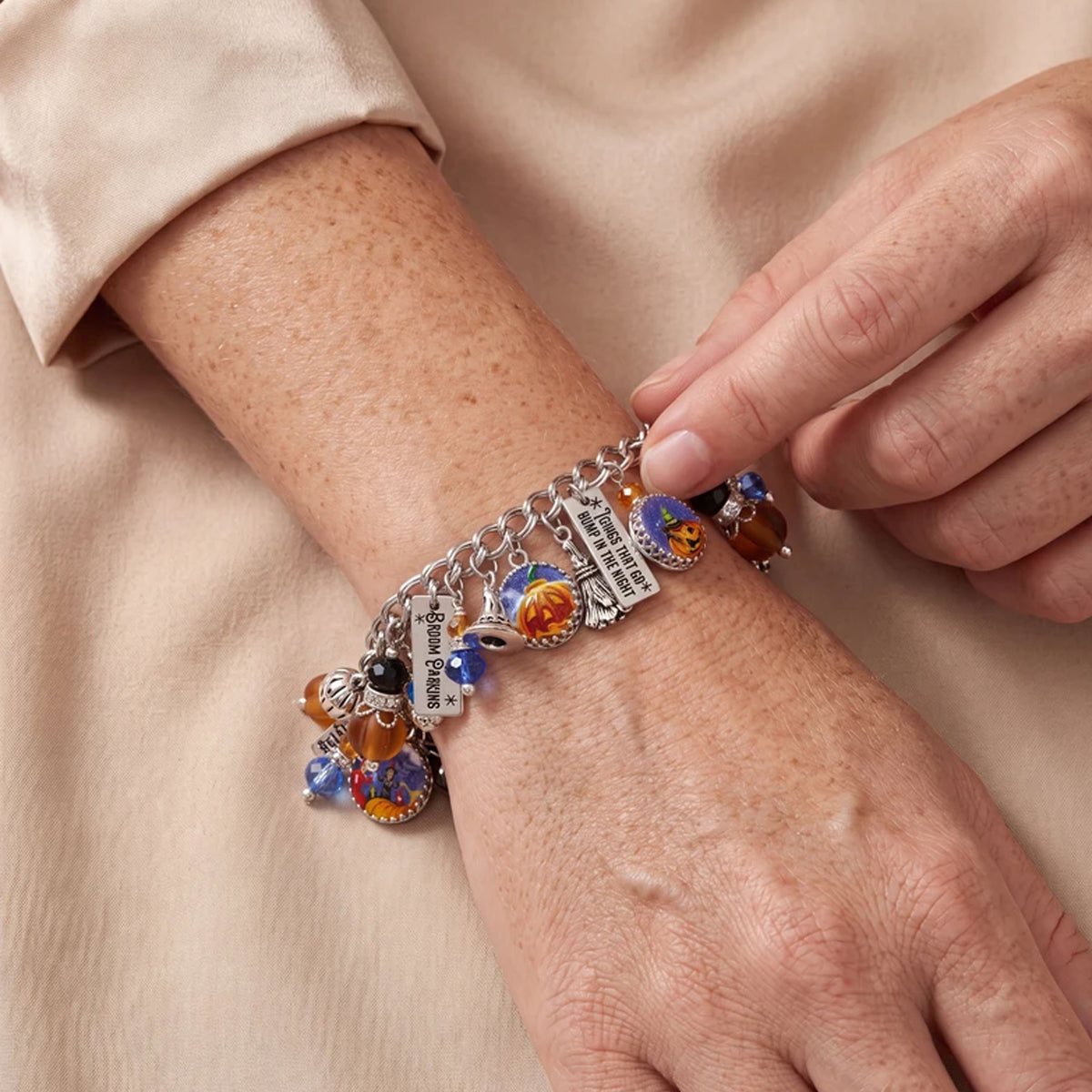 Halloween Charm Bracelet with Orange Crystal Pumpkins