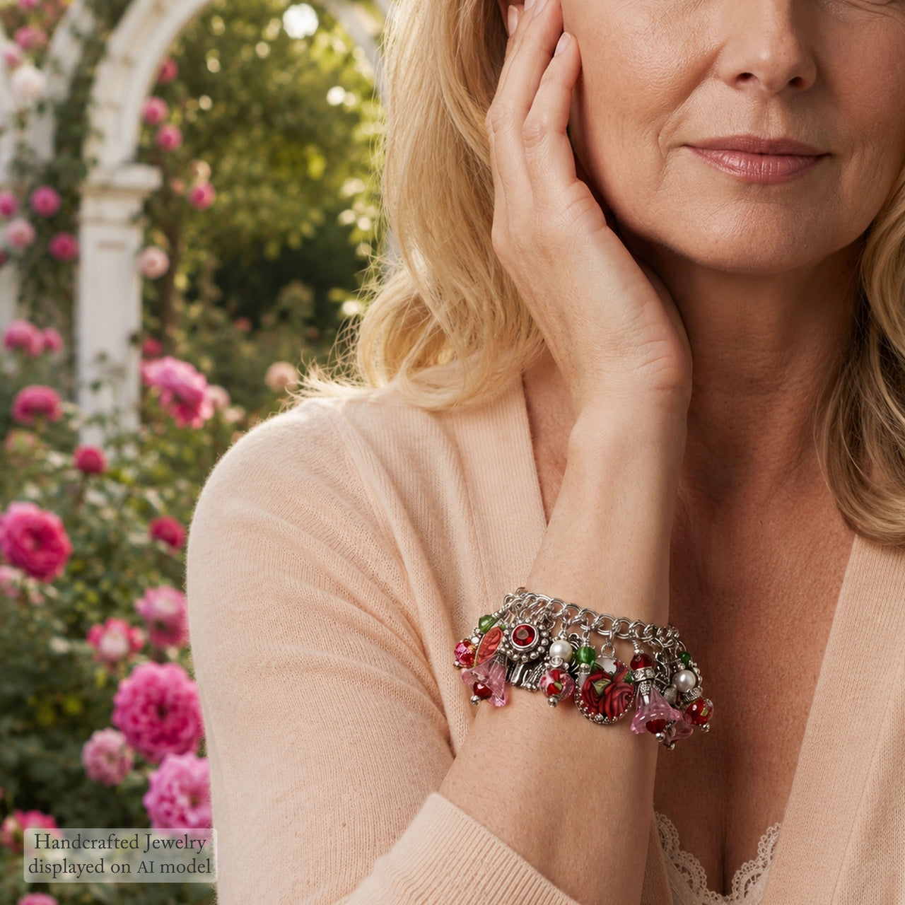 Rose Garden Charm Bracelet with shell pearls