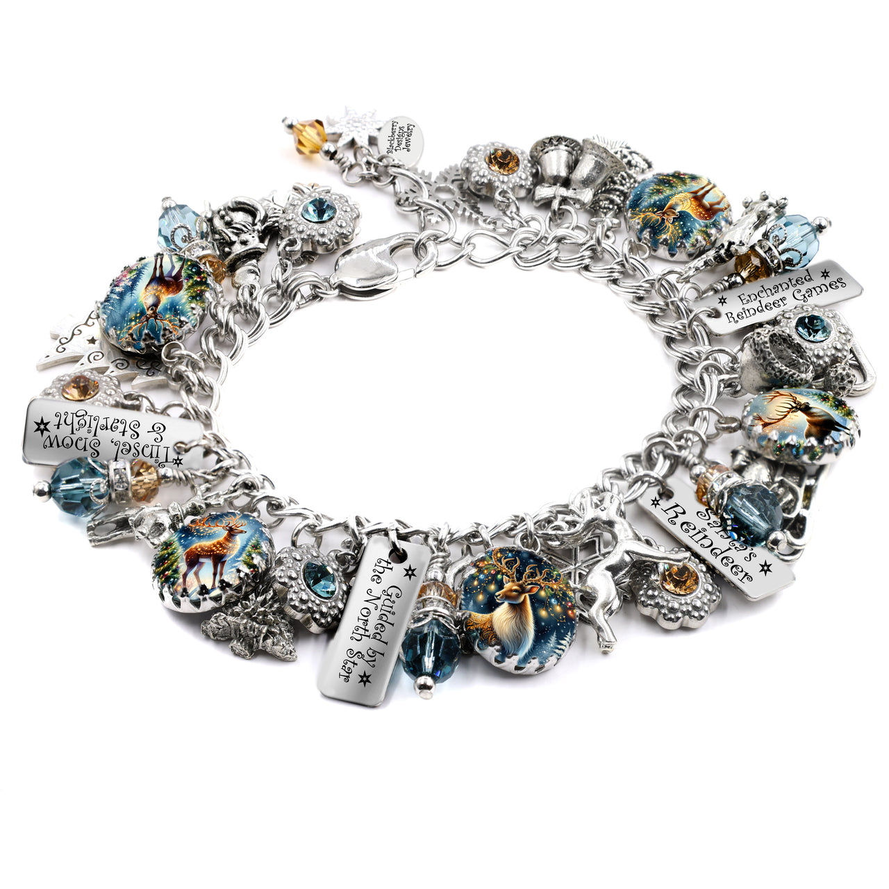silver charm bracelet with reindeers winter and christmas gift