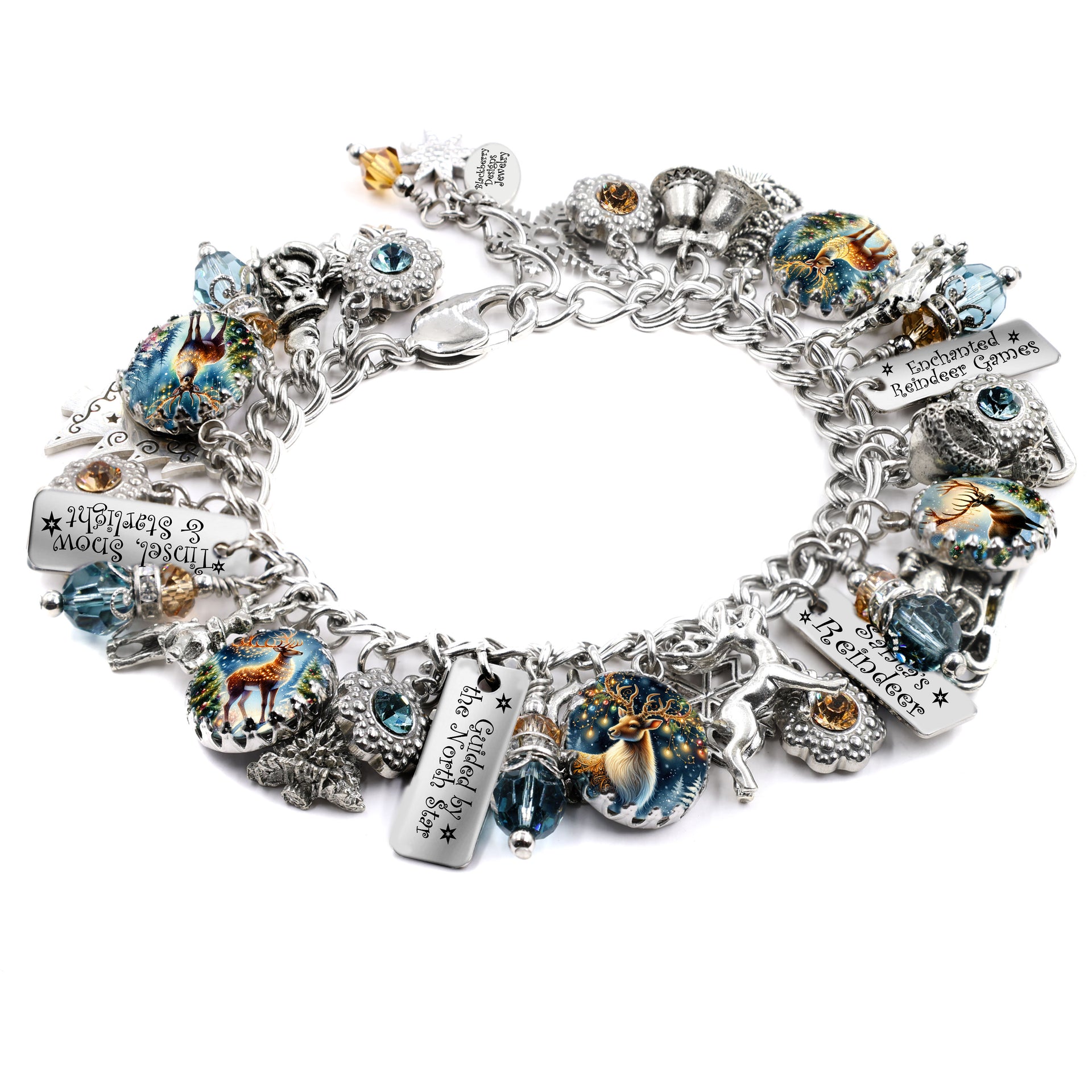 silver charm bracelet with reindeers winter and christmas gift