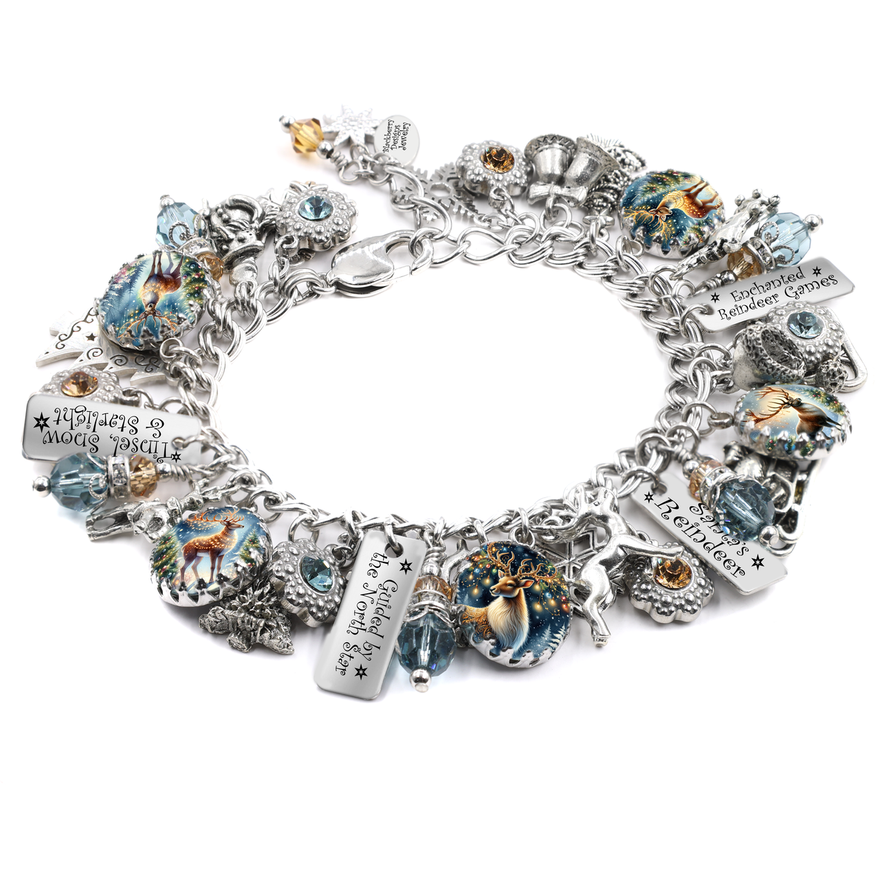 silver charm bracelet with reindeers winter and christmas gift