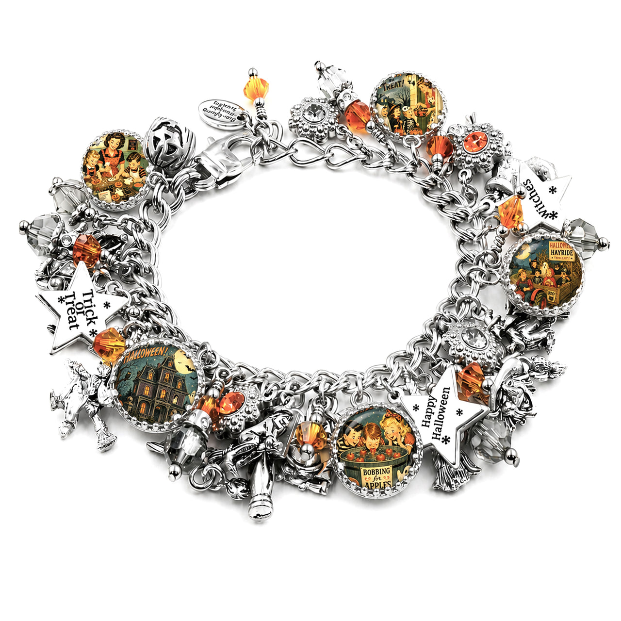 Retro Halloween Charm Bracelet with Vintage Pictures