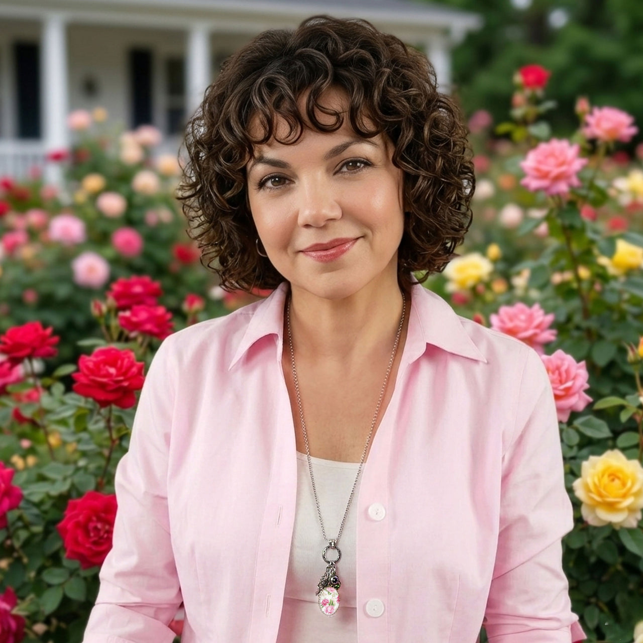 Pink Rose Charm Necklace – Vintage China Rose Pearl