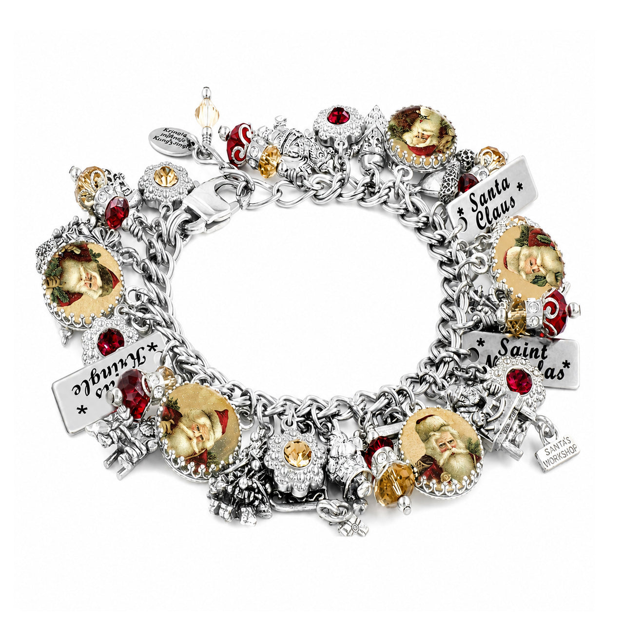 Vintage Santa Charm Bracelet, Handcrafted Christmas Gift