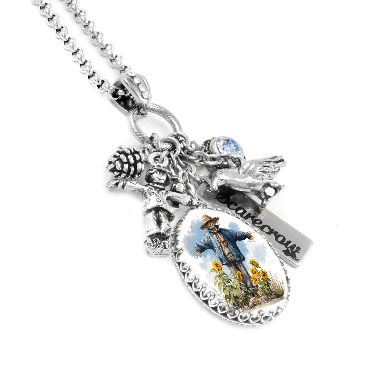 Scarecrow Necklace - Handcrafted Stainless Steel Thanksgiving Pendant