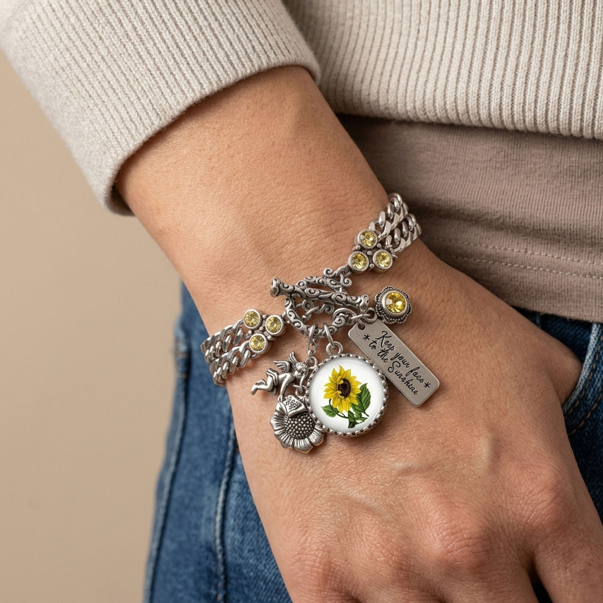Sunny Sunflower Charm Bracelet