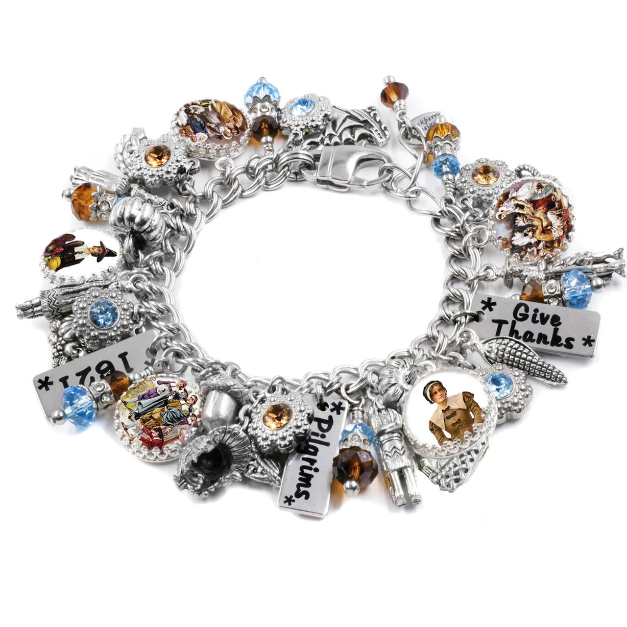 Thanksgiving Charm Bracelet Vintage Pilgrim Gift