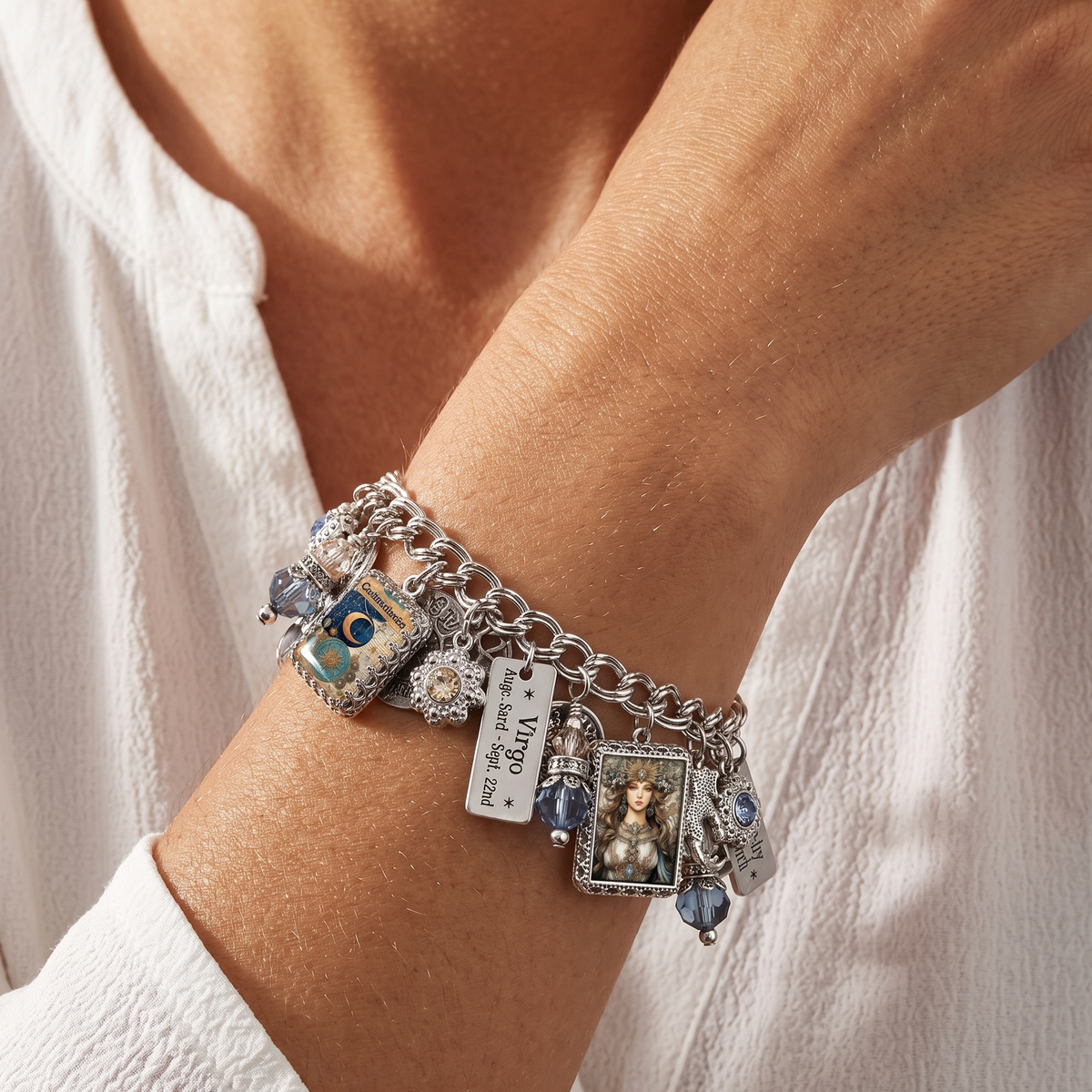 Virgo Zodiac Charm Bracelet – Crystal Engraved Jewelry
