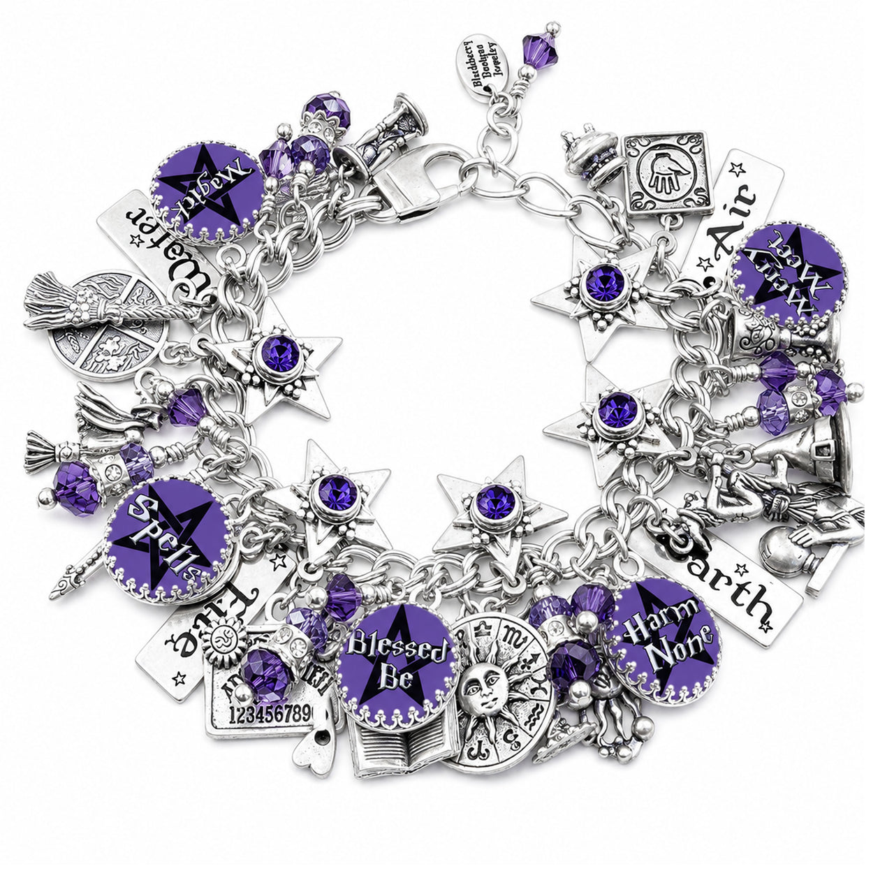 Amethyst Wiccan Charm Bracelet - Witchy Jewelry