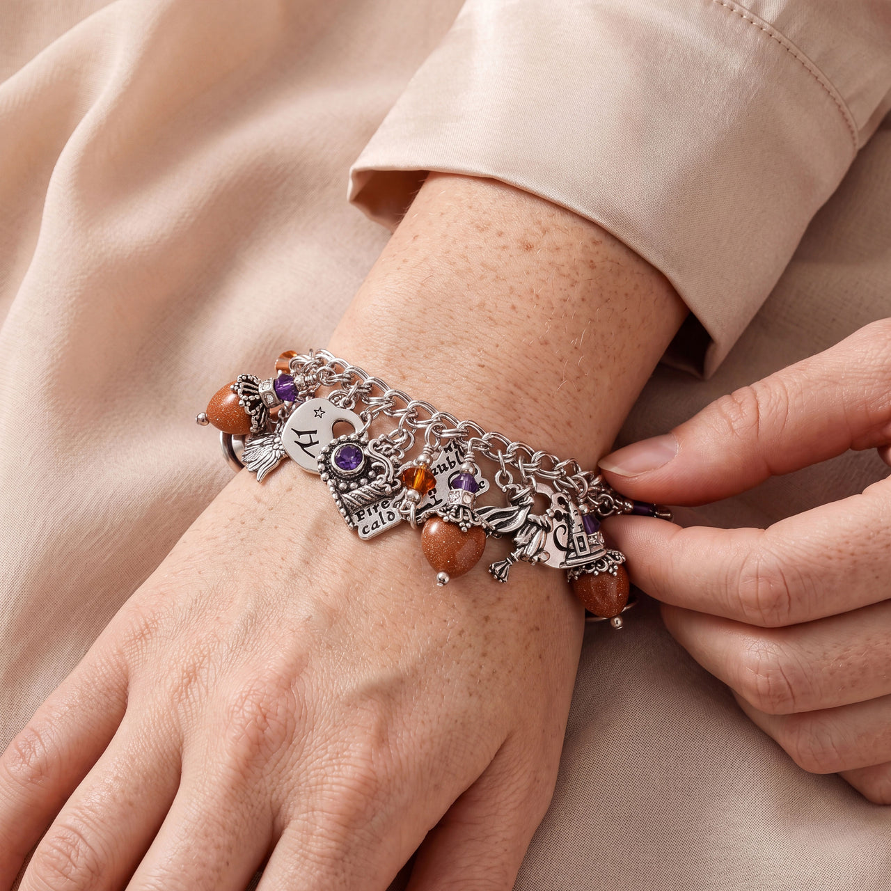 Magic Charm Bracelet with Heart Gemstones