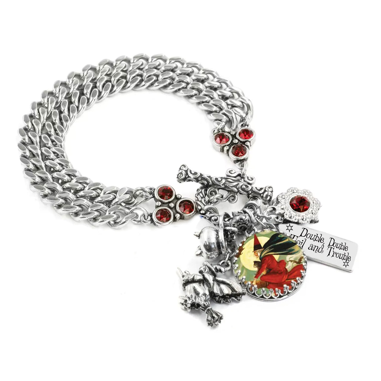 Wicked Witch Charm Bracelet – Crystal Halloween Jewelry with Witch on Broomstick