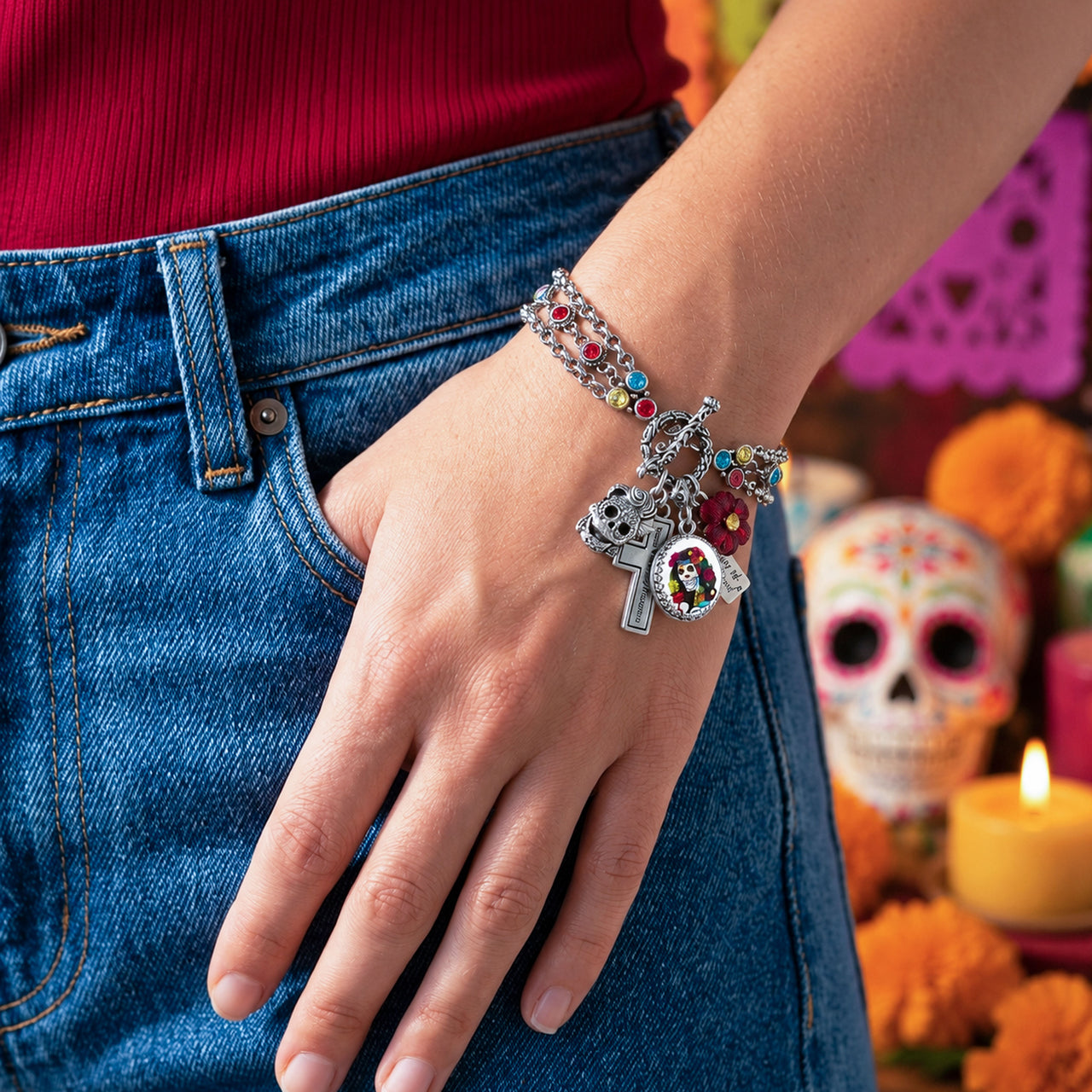 Sugar Skull Day of the Dead Bracelet – Colorful Charm Jewelry