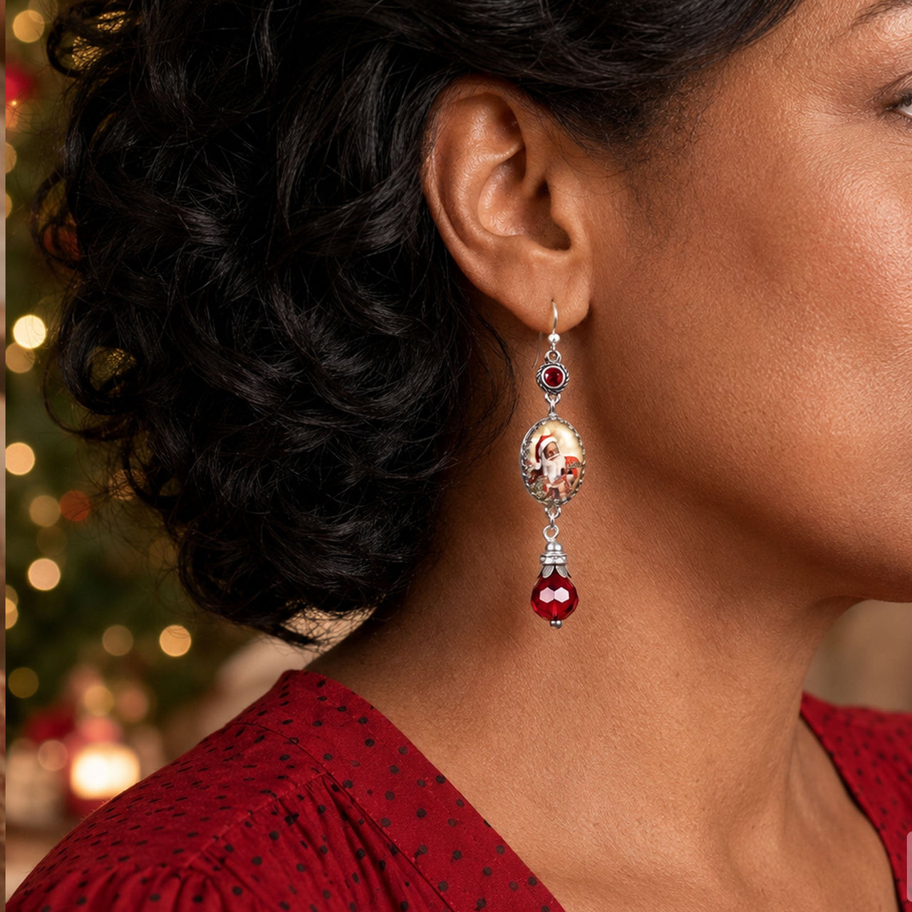 Black Santa Christmas Drop Earrings