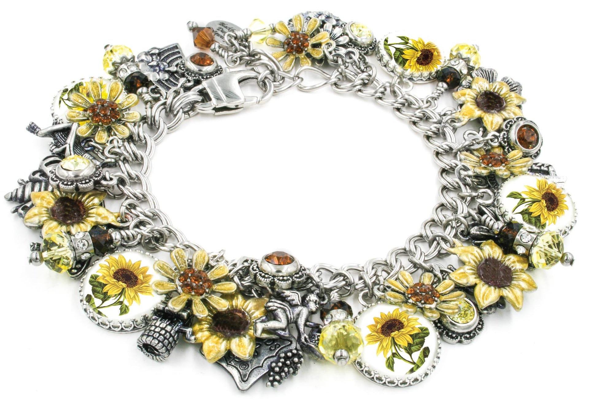 wide view of sunflower jewelry - charm bracelet