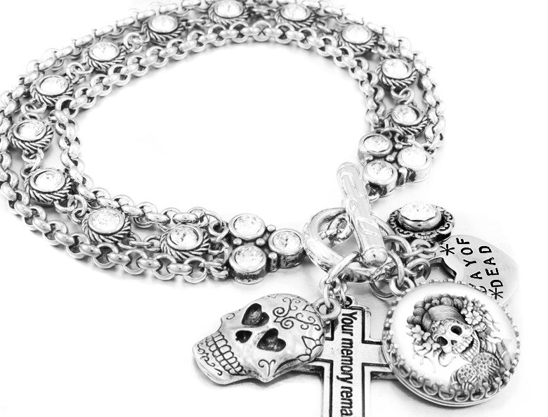 day of the dead charm bracelet with crystals