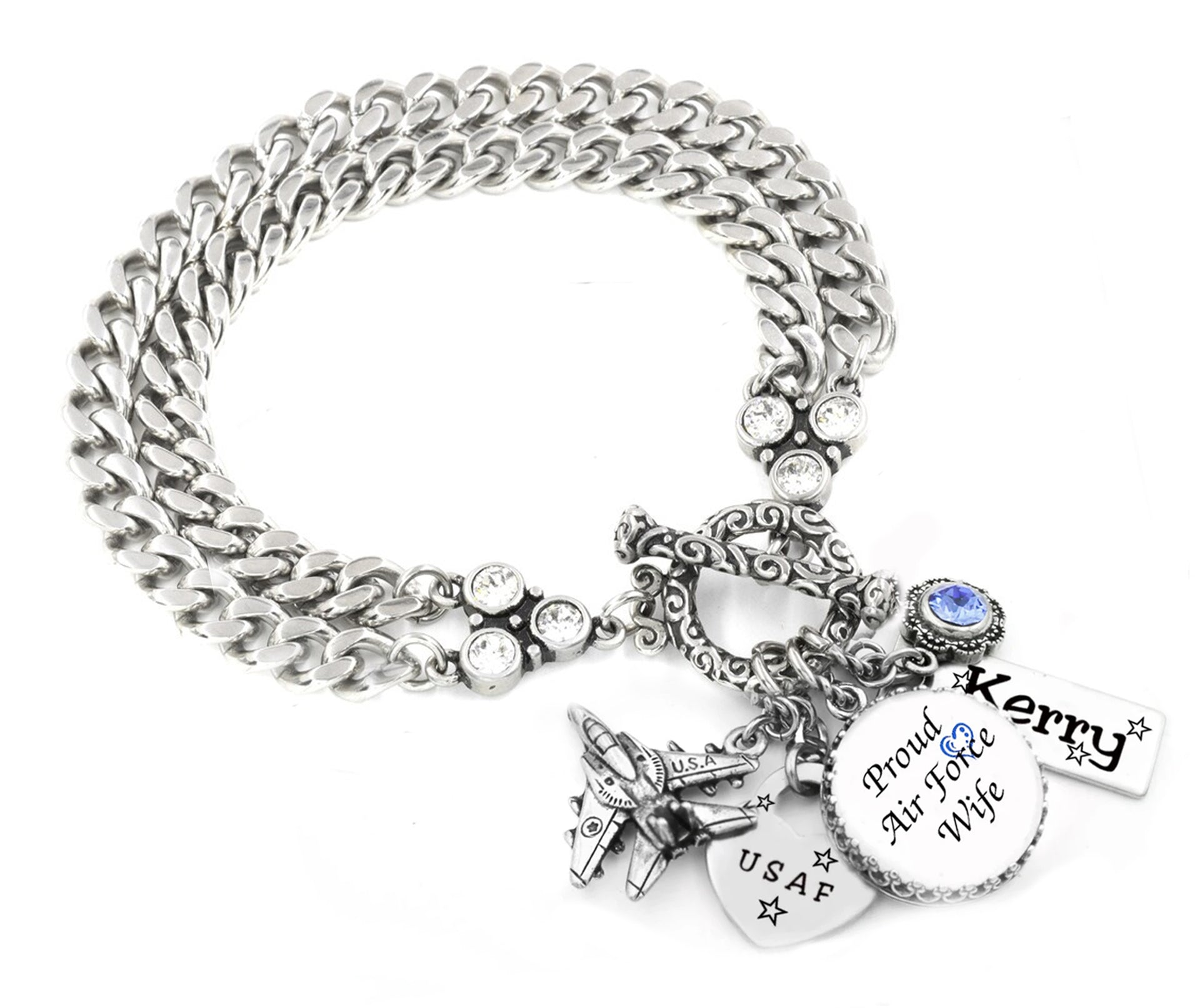 air force wife charm bracelet birthstone