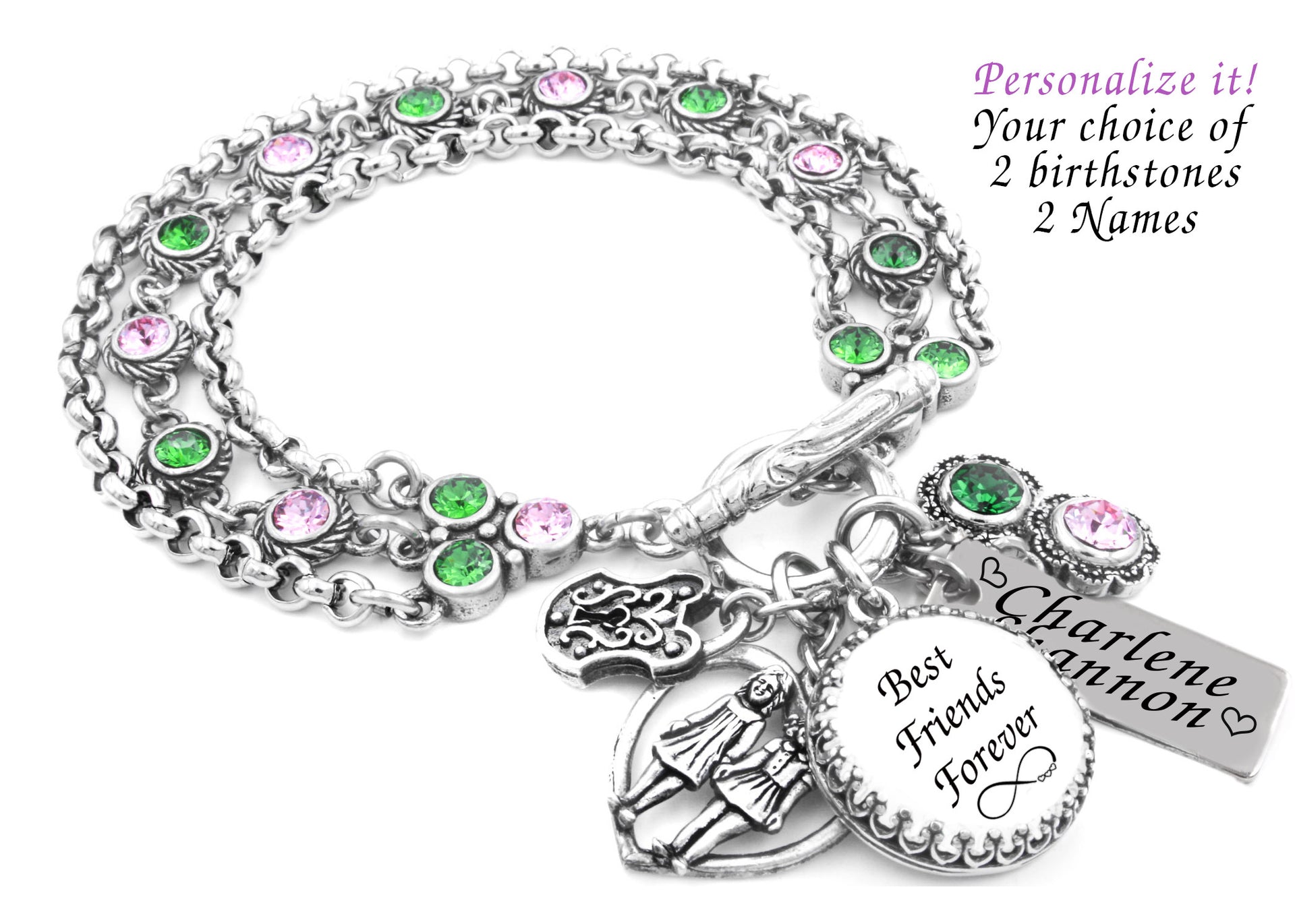 best friends birthstone charm bracelet