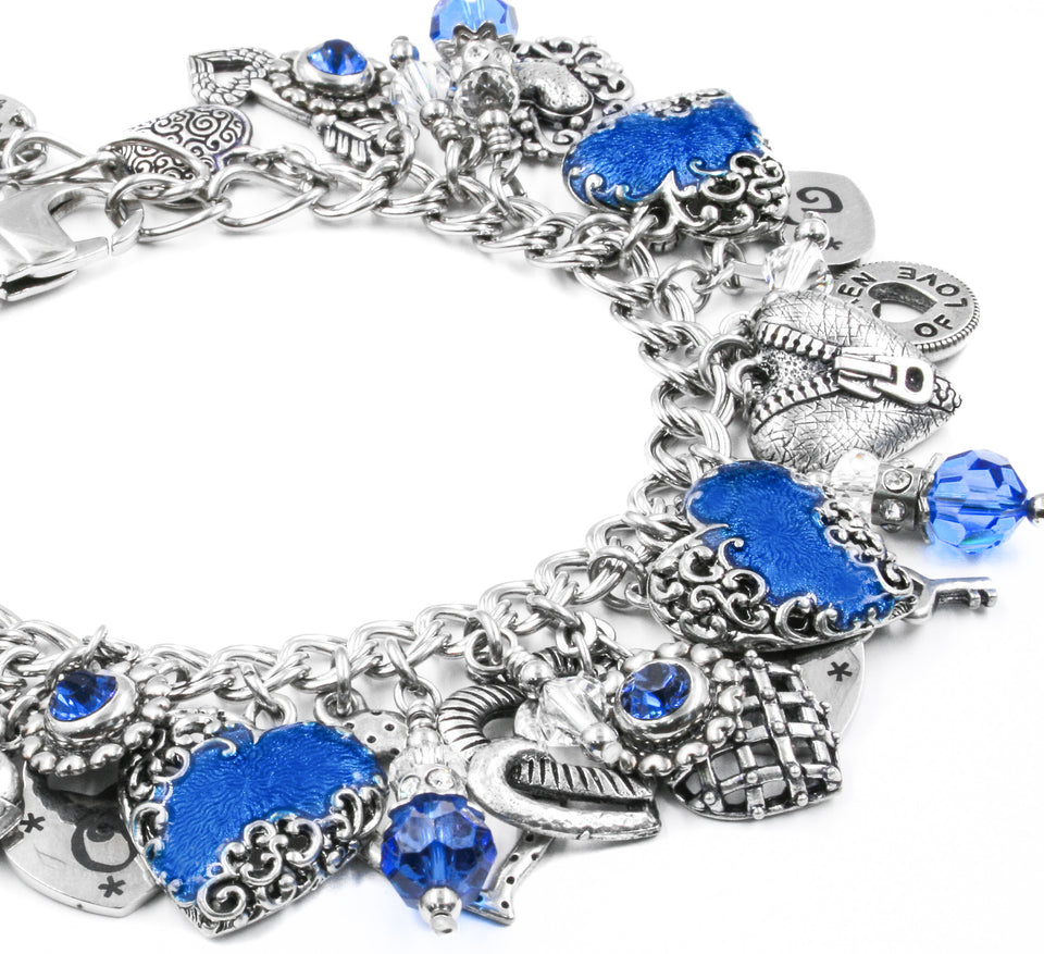 Heart and Created Blue Sapphire Bracelet With Anklet Extension