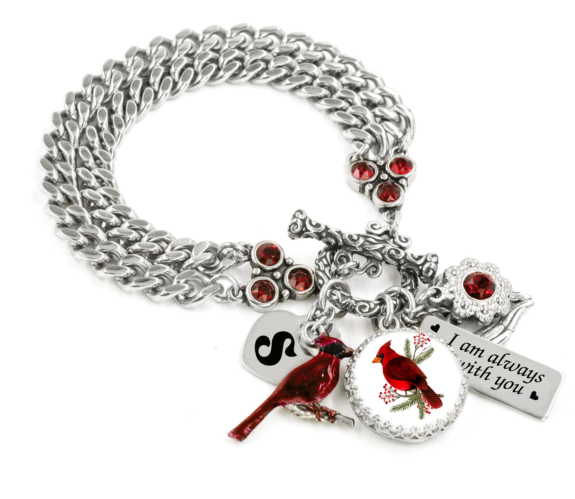 silver cardinal charm bracelet