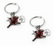 Cardinal Hoop Earrings with Engraved Charm