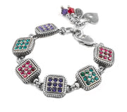 ruby, emerald, Purple, crystal bracelet with square links