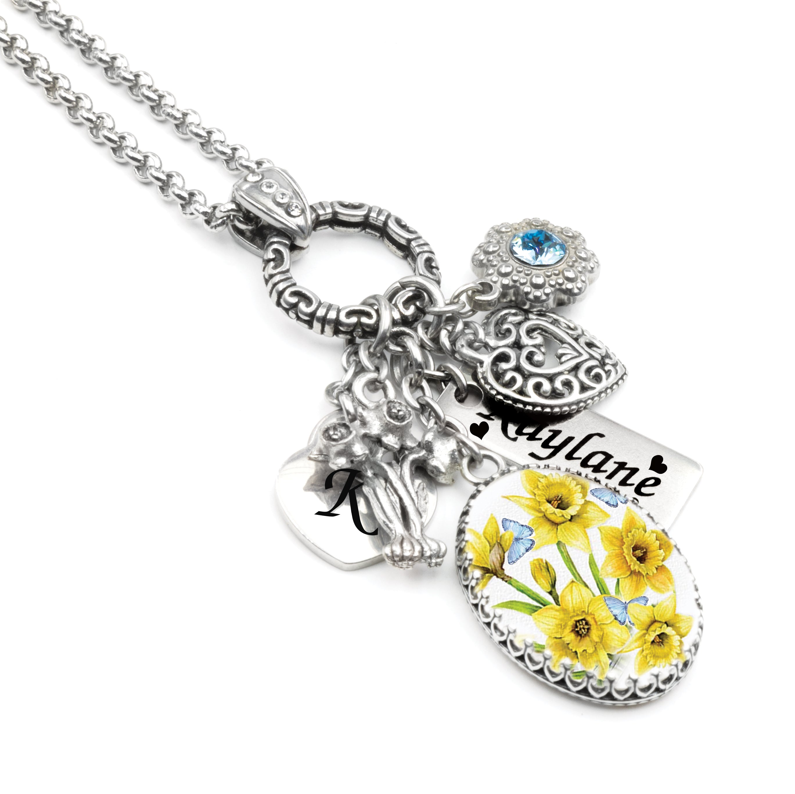 Silver daffodil flower pendant, March birth deals month flower, March flower of the month, bridesmaid gift