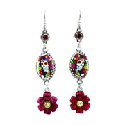Day of Dead Earrings with Red Crystals