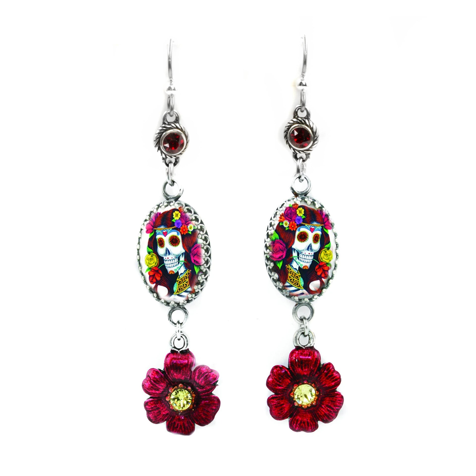 sugar skull earrings with flowers
