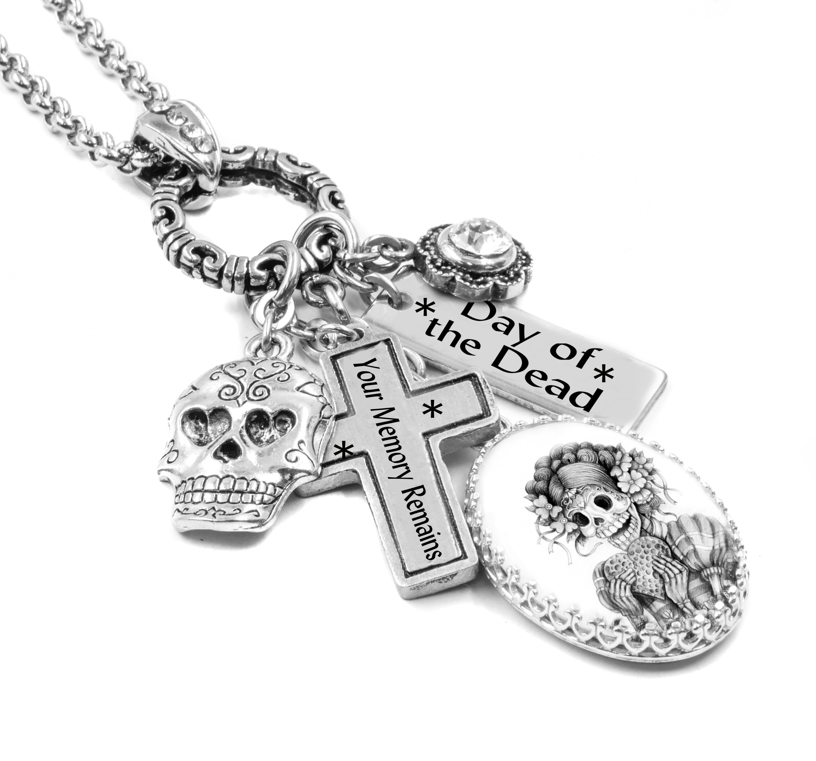 Day of the Dead Necklace Dia de los Muertos Sugar Skull in