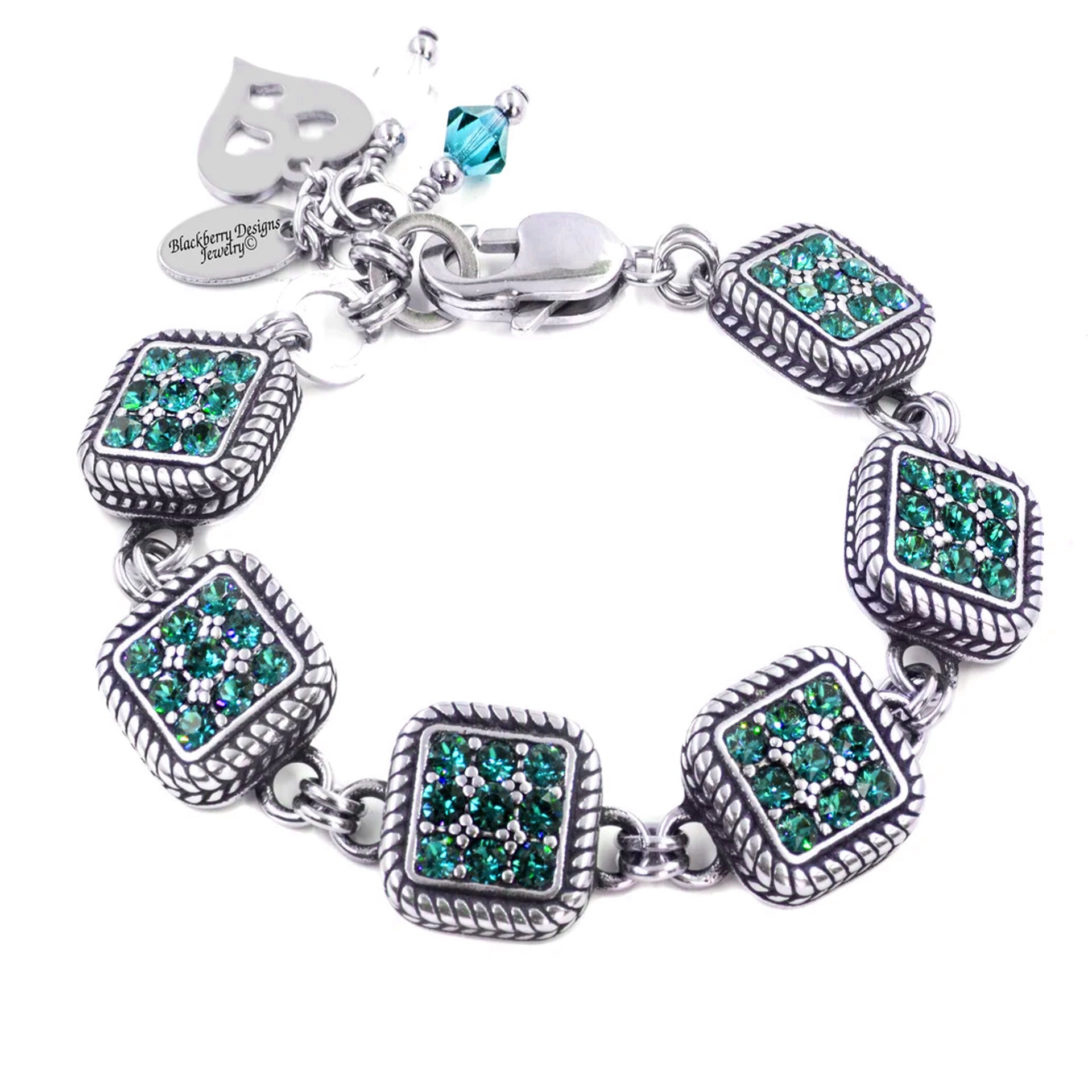 december birthday bracelet gift with chunky links in turquoise crystals