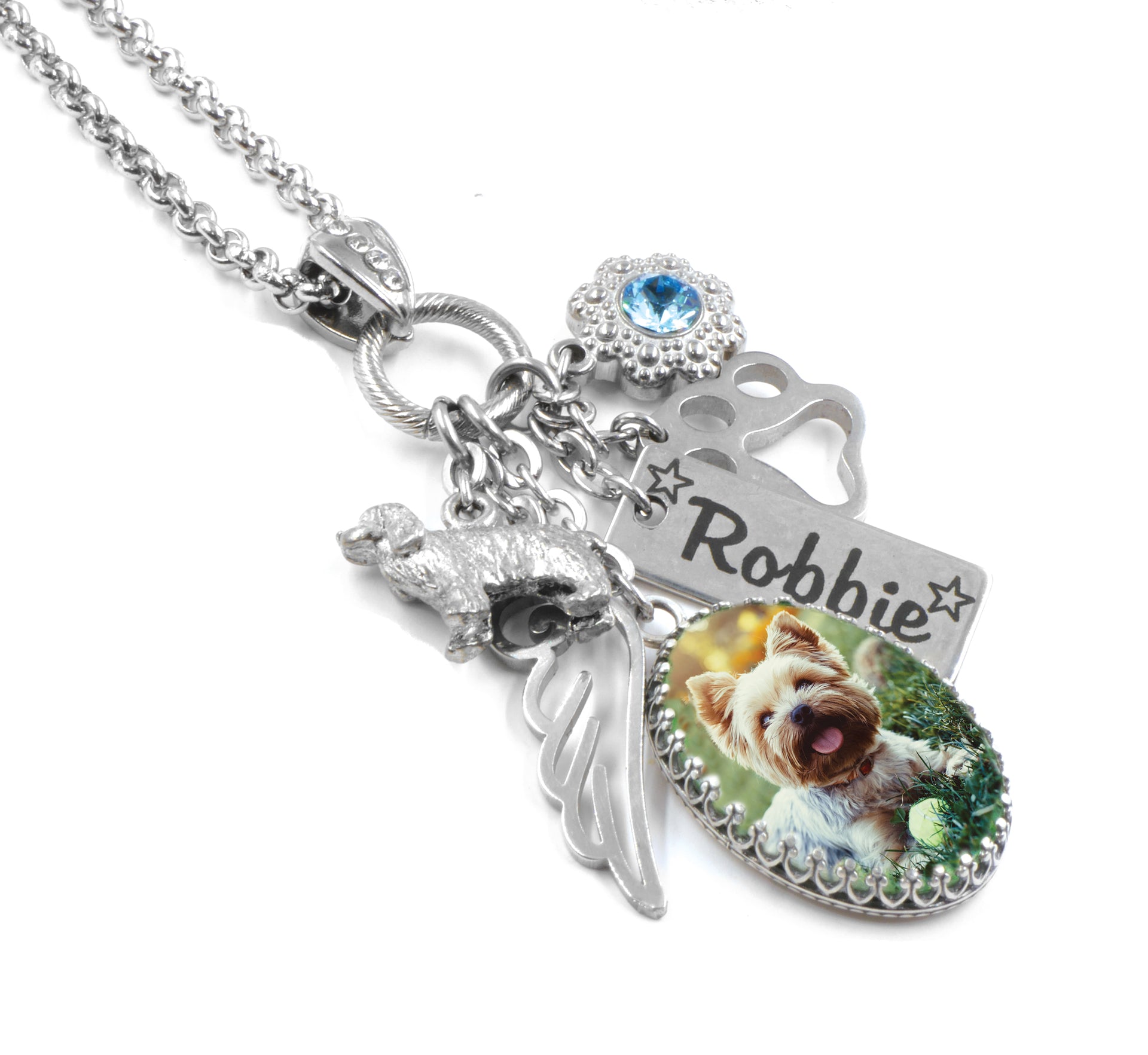 dog memorial necklace on white background