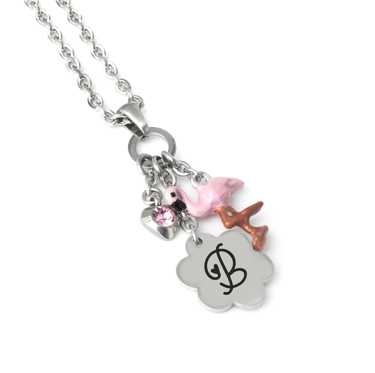 Childrens Flamingo Necklace with Personalized Initial