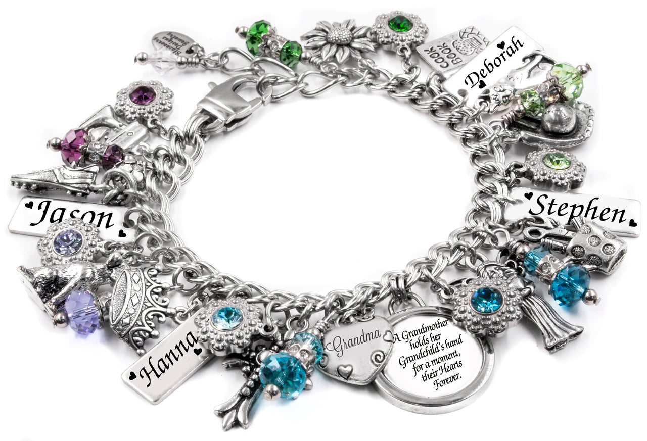 mother, grandmother personalized charm bracelet