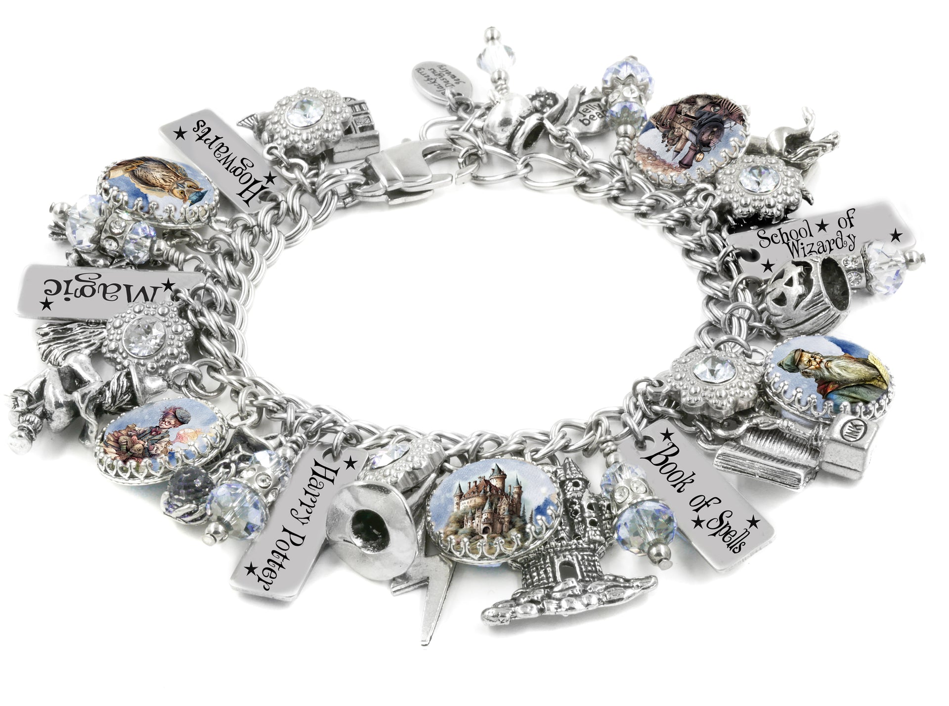  Harry Potter Silver Plated Charm Bracelet with 2 x Charms &  Spell Beads: Clothing, Shoes & Jewelry