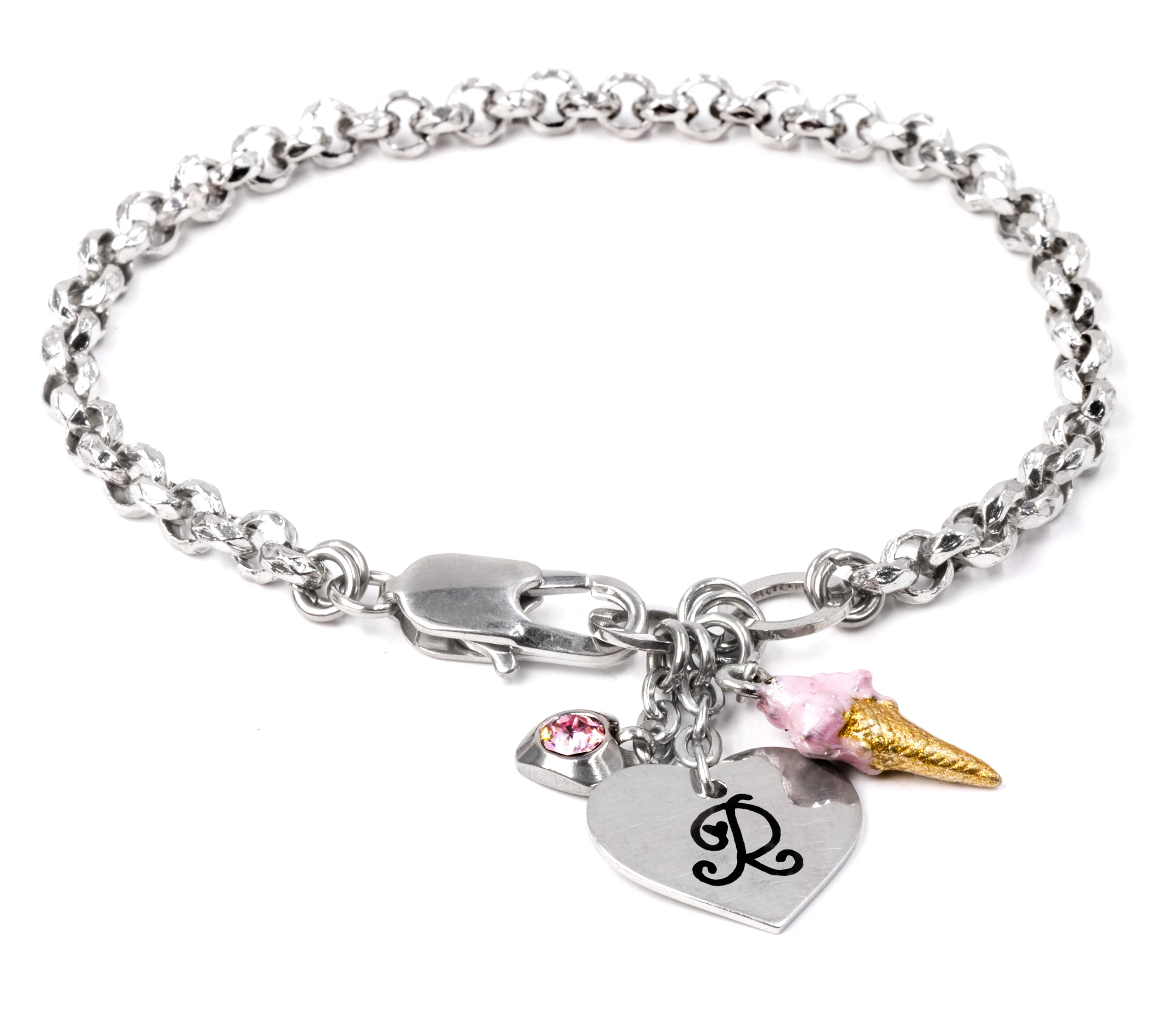Engraved Ice Cream Bracelet with Personalized Initial